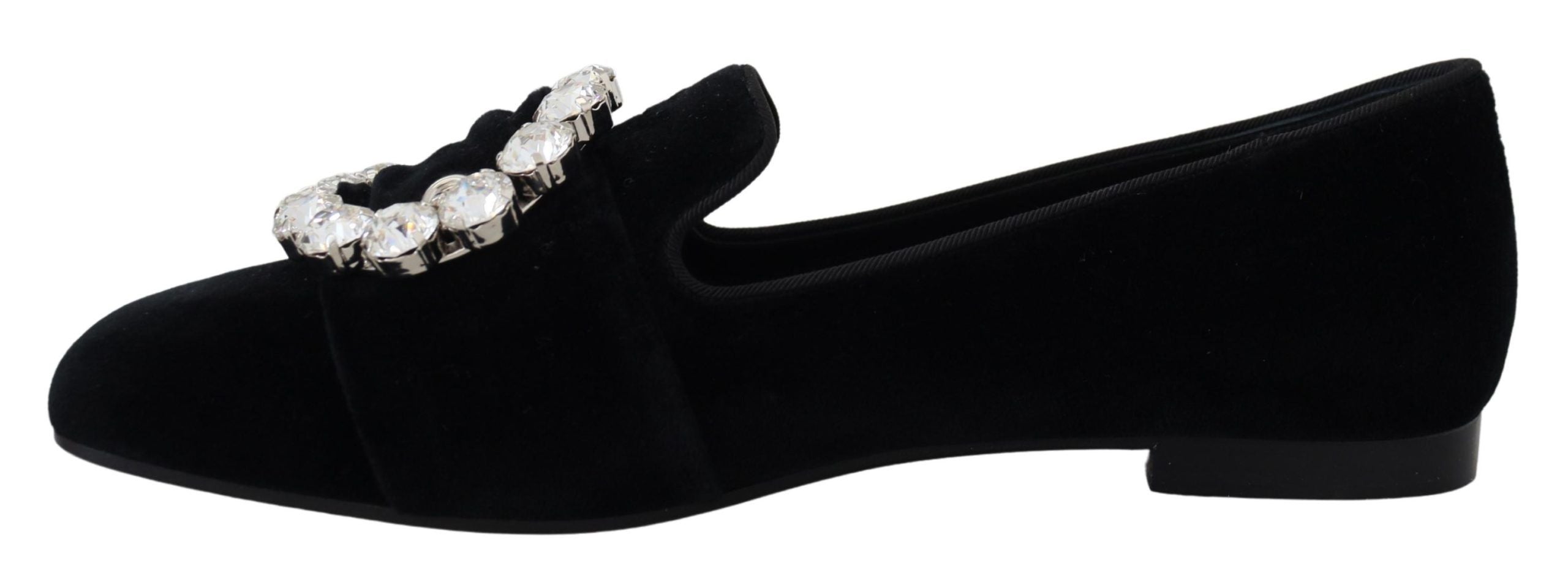 Zwarte fluwelen loafers met kristallen en platte schoenen