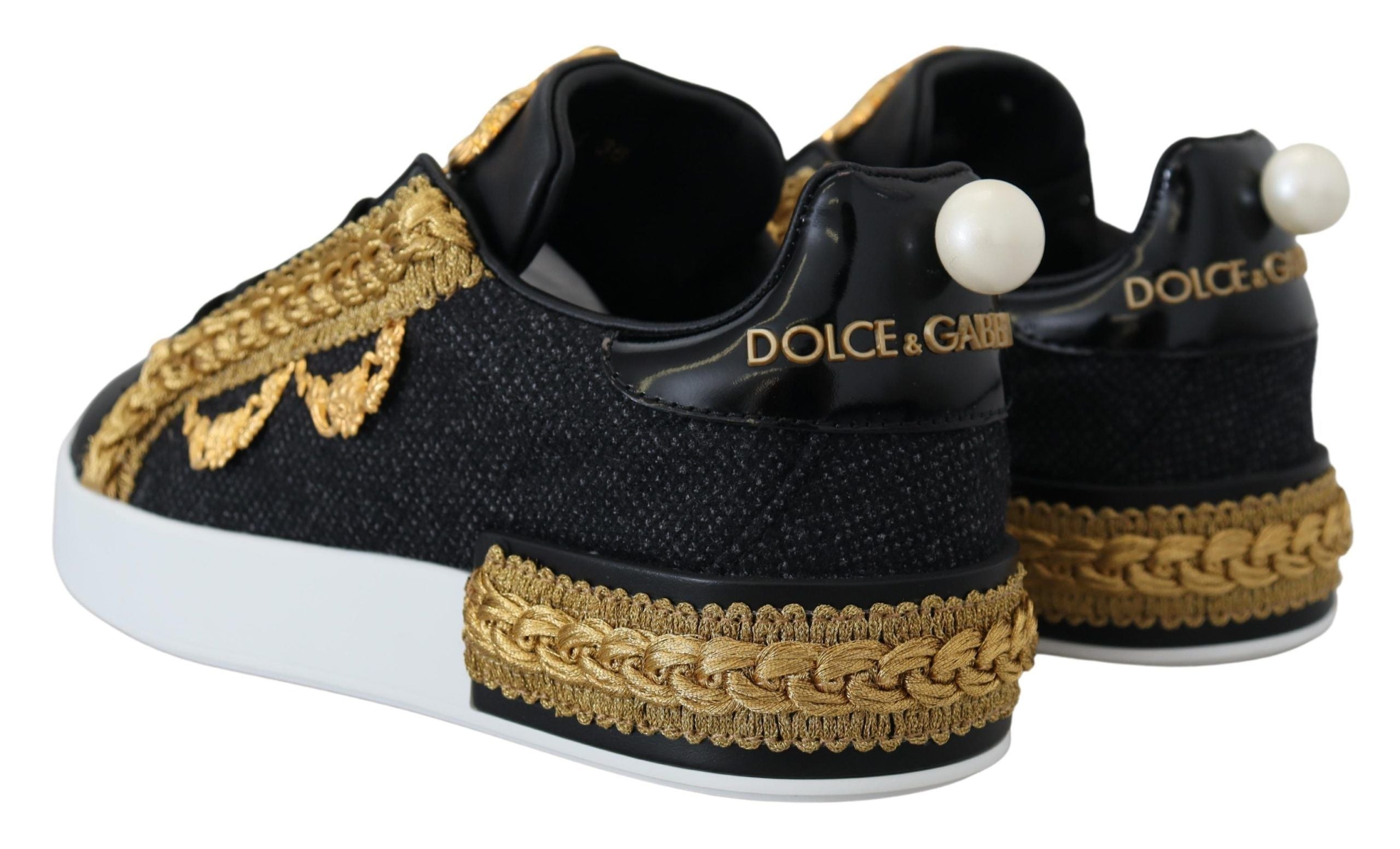 Zwarte gouden barokke Portofino leren sneakers