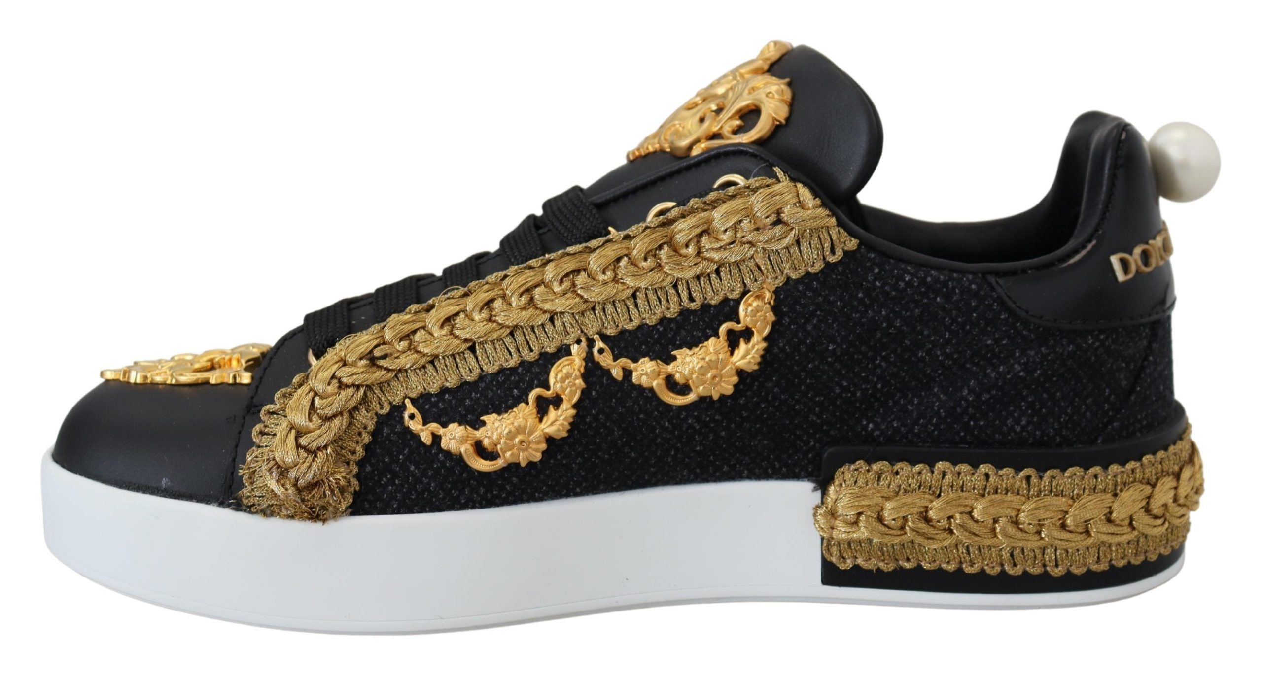Zwarte gouden barokke Portofino leren sneakers