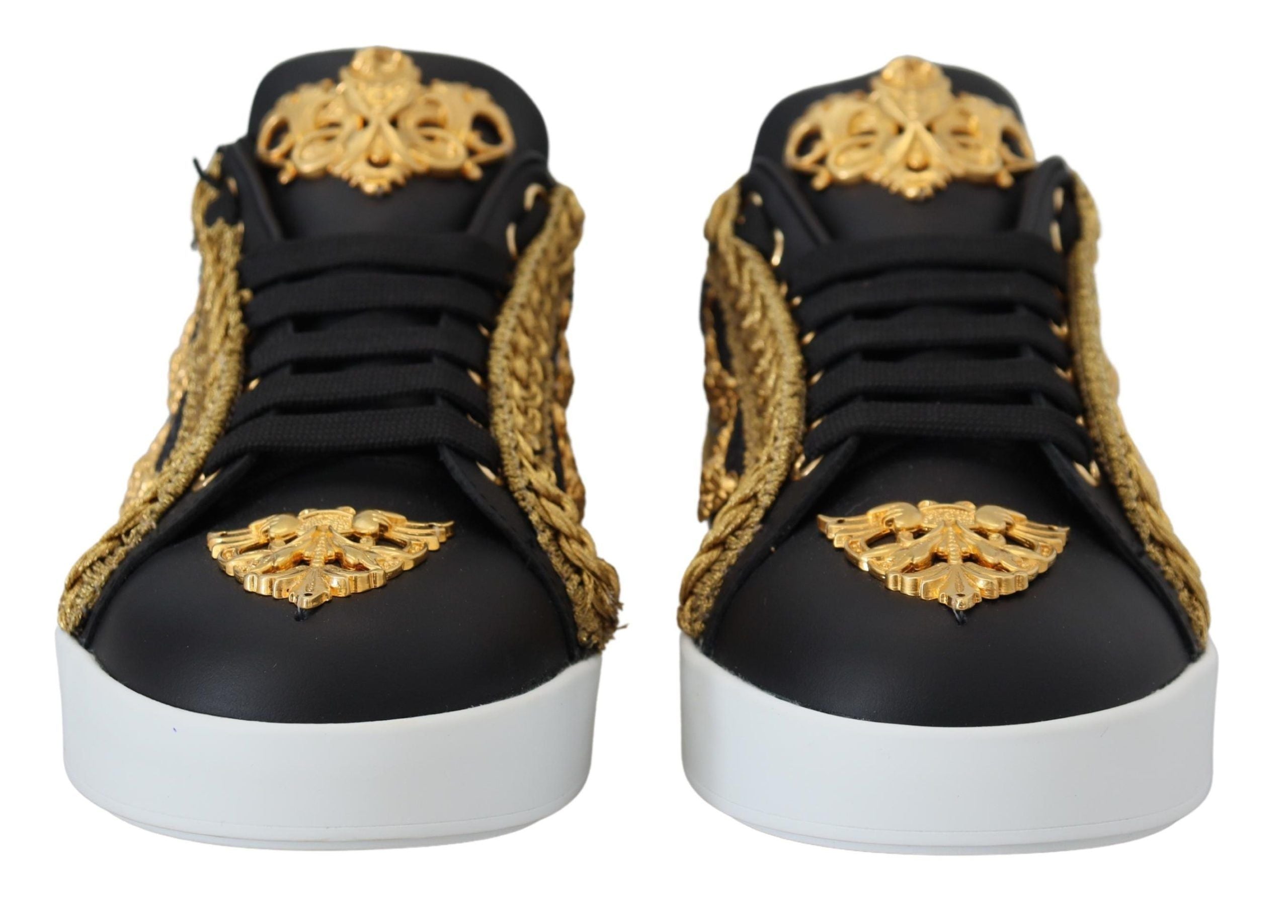 Zwarte gouden barokke Portofino leren sneakers