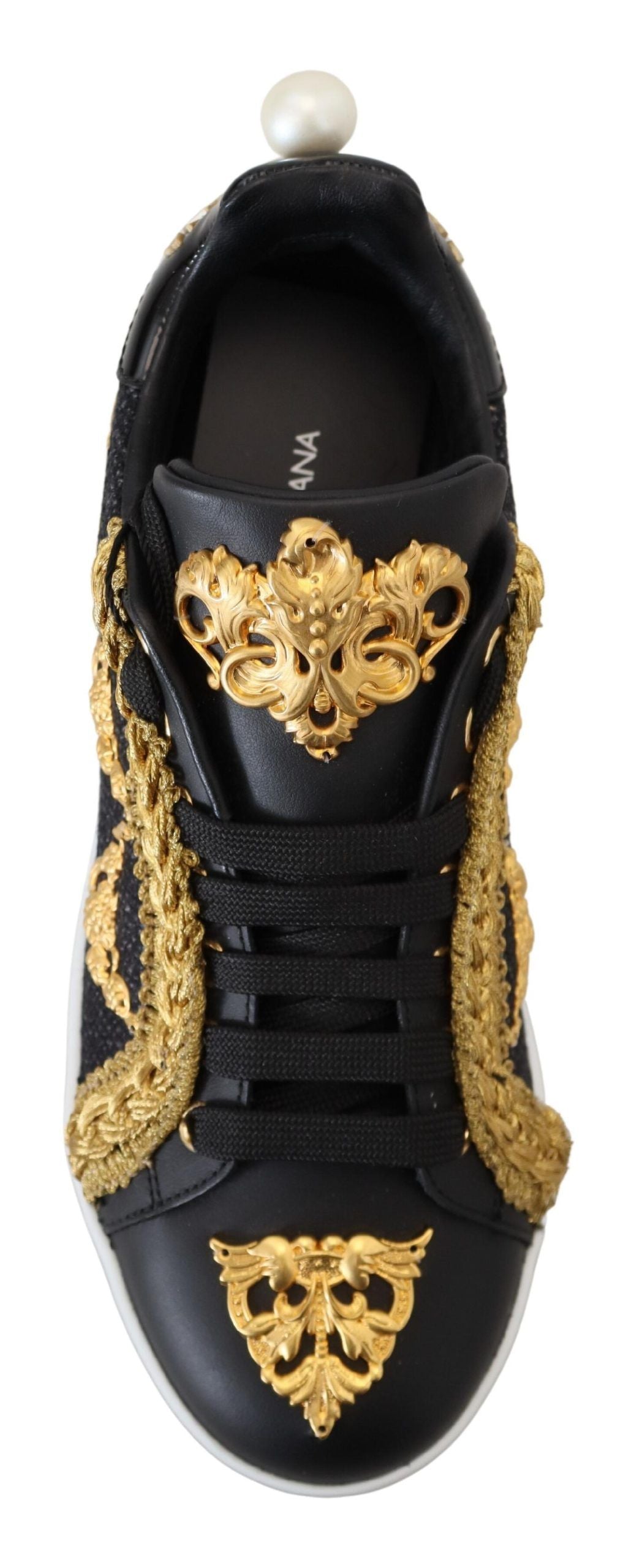 Zwarte gouden barokke Portofino leren sneakers