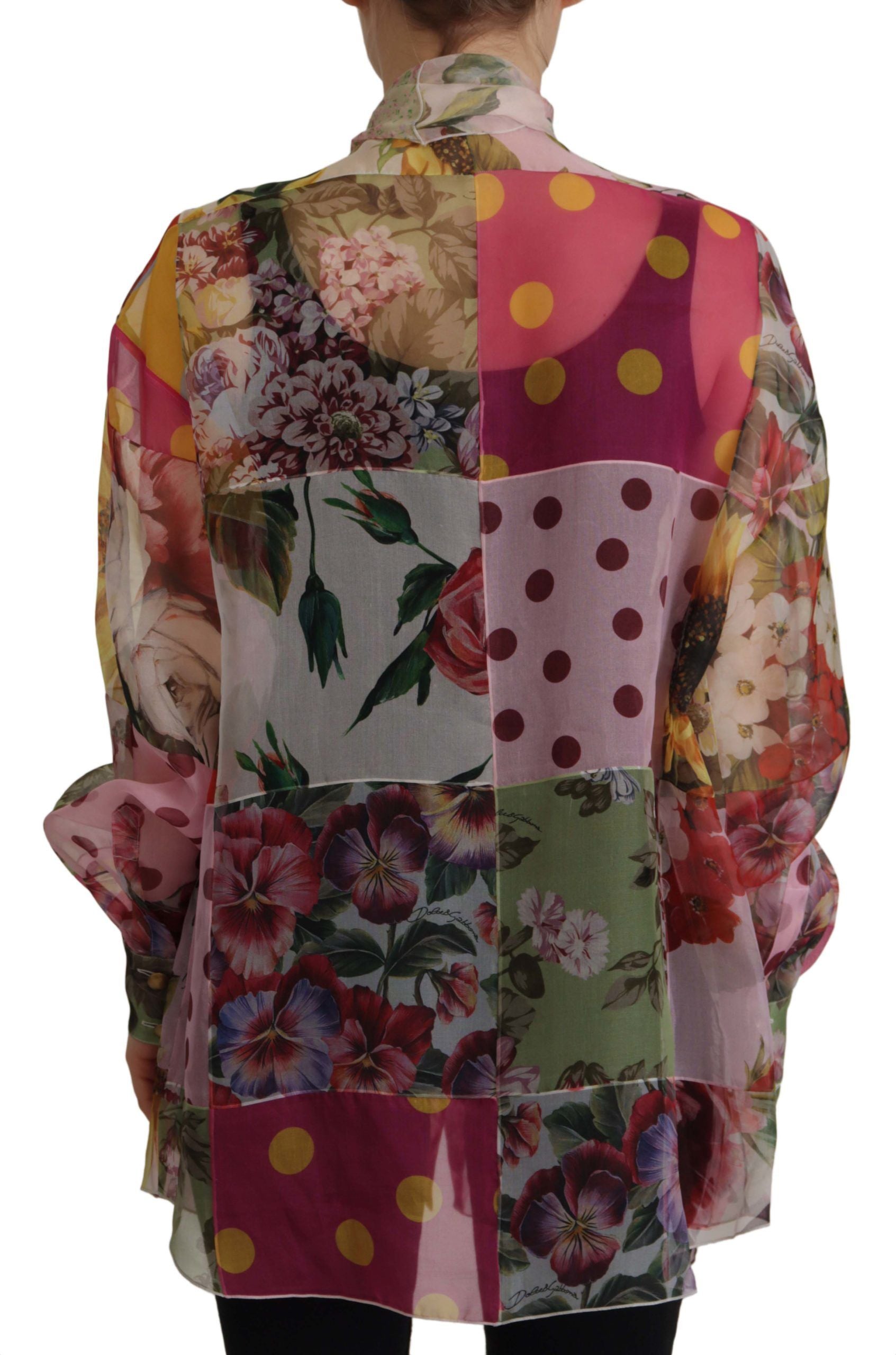 Veelkleurige Ascot kraag patchwork blouse top