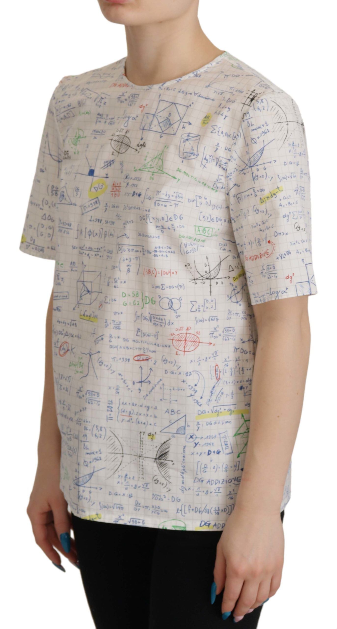 Witte katoenen top met korte mouwen en algebraprint