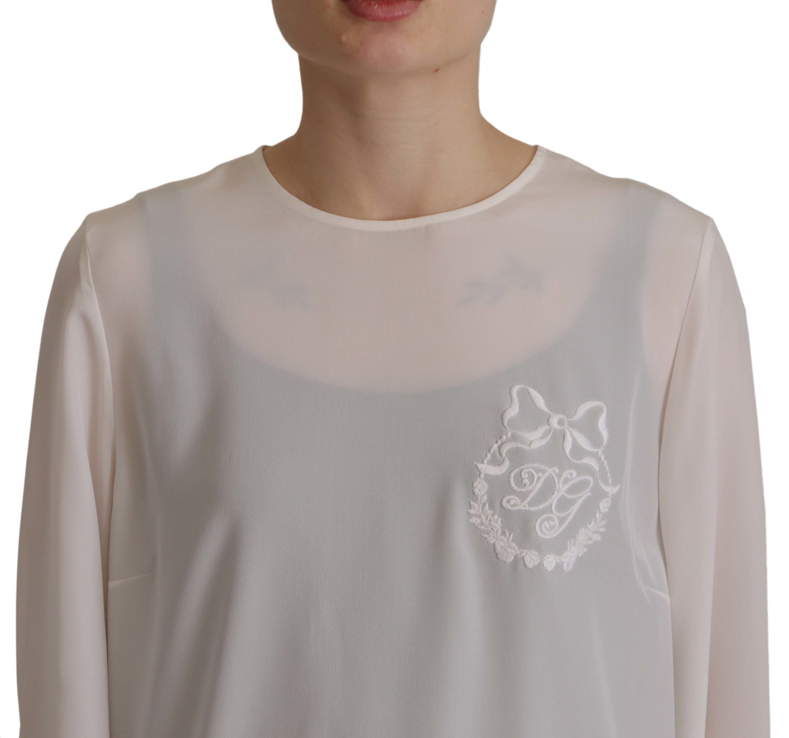 Witte zijden blouse met DG-logo en lange mouwen