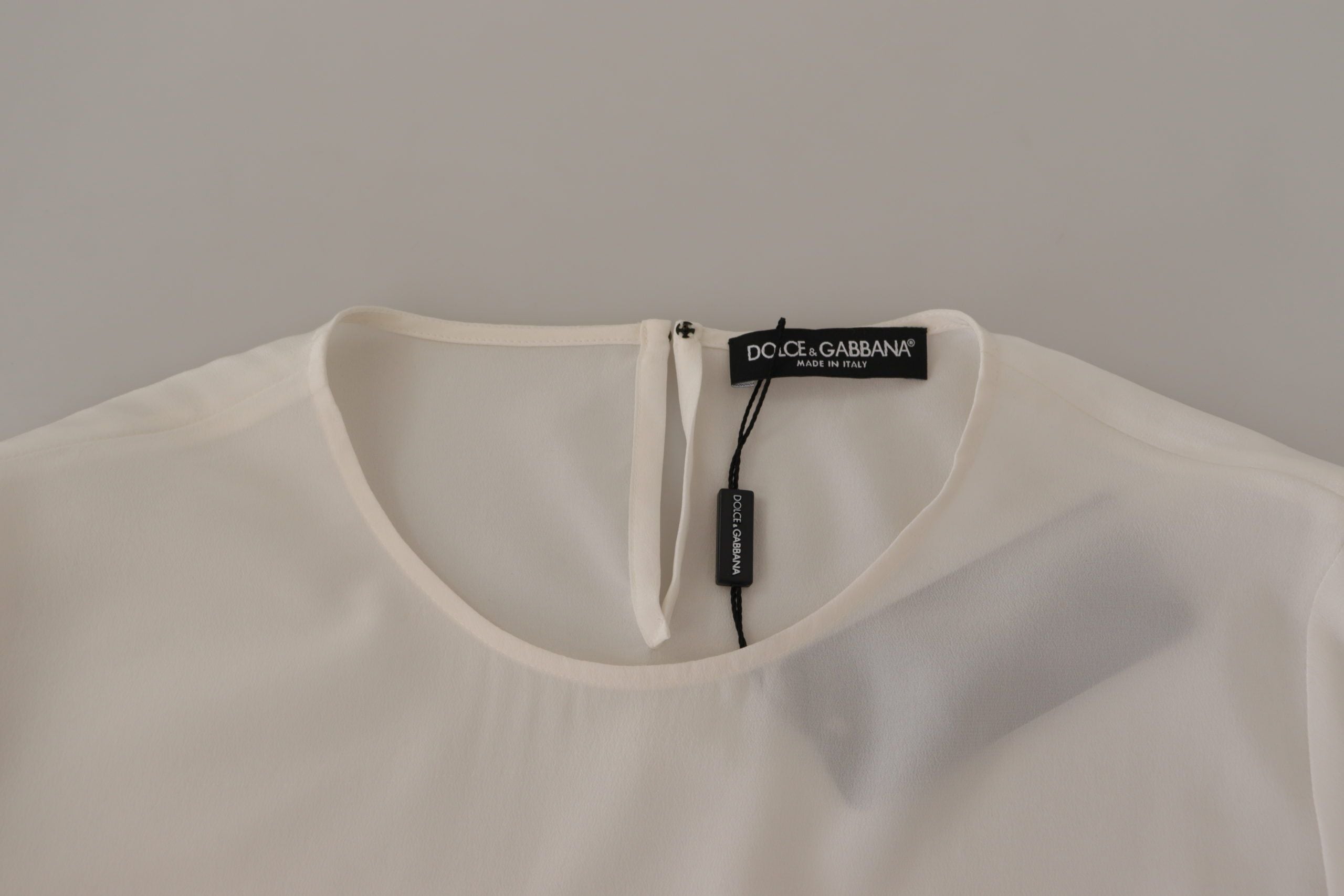 Witte zijden blouse met DG-logo en lange mouwen