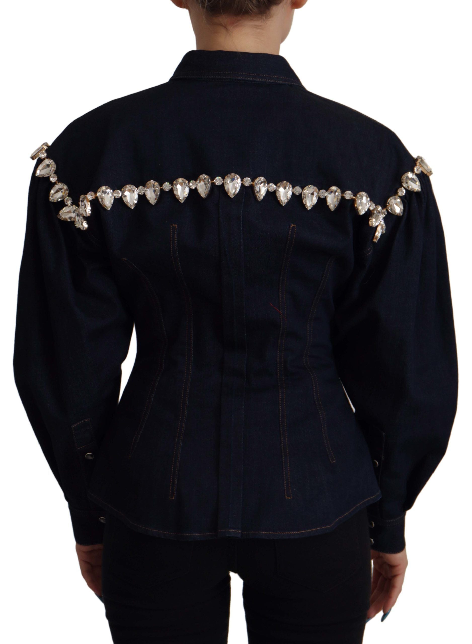 Blauwe denim kristal verfraaide katoenen jas