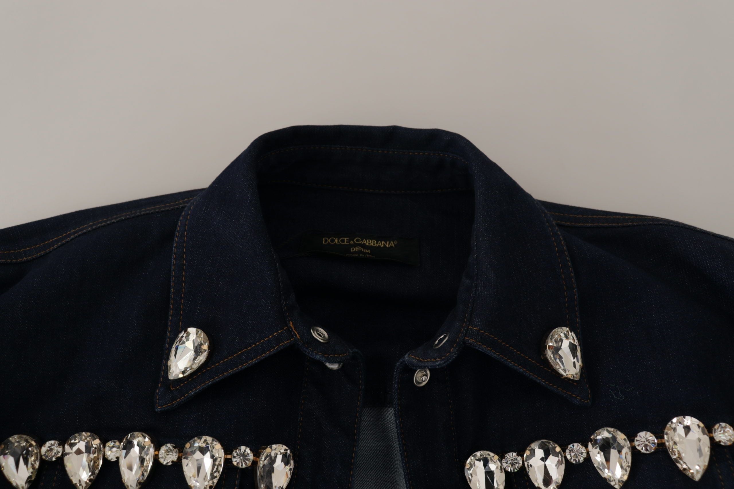 Blauwe denim kristal verfraaide katoenen jas