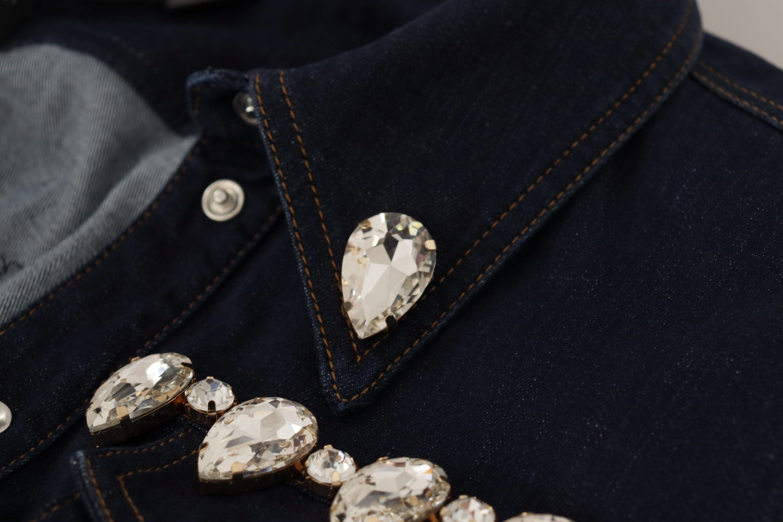 Blauwe denim kristal verfraaide katoenen jas
