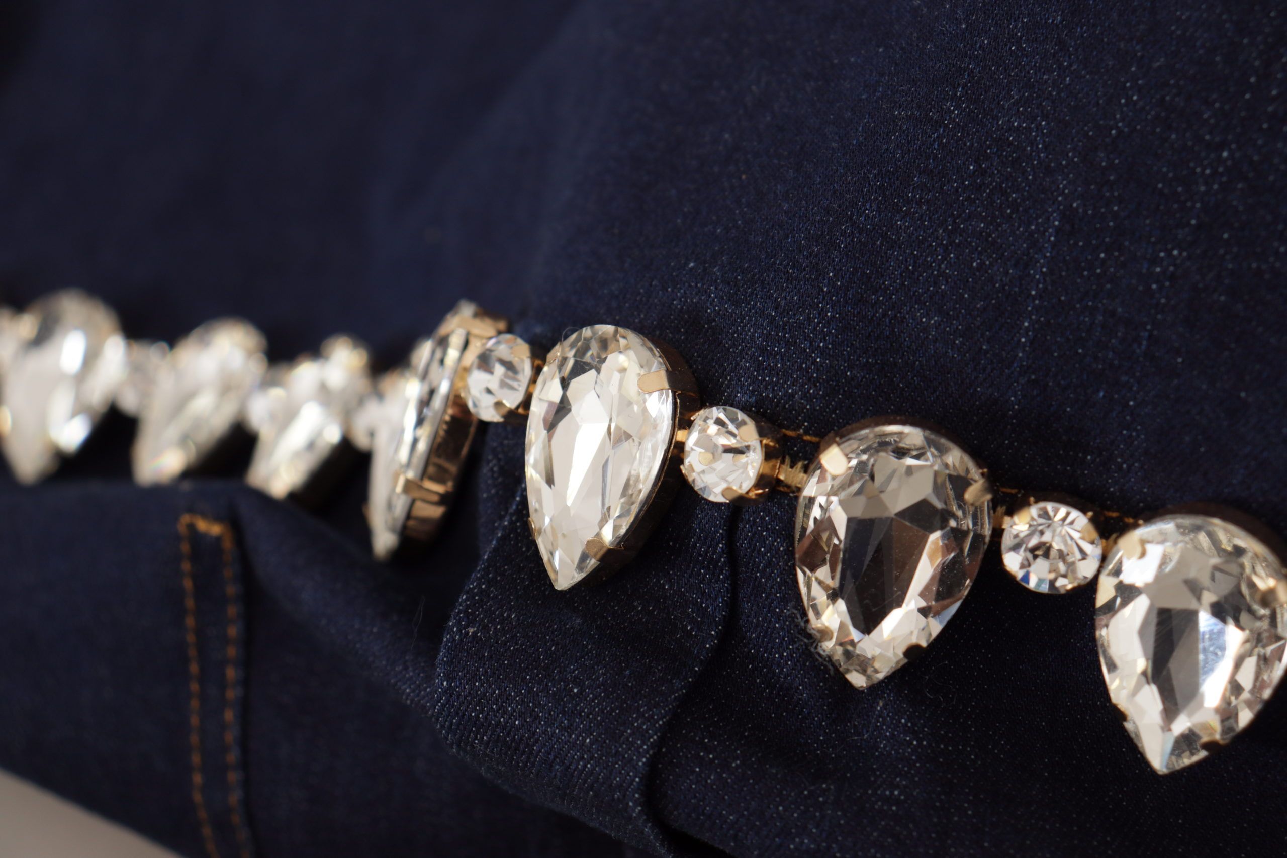 Blauwe denim kristal verfraaide katoenen jas