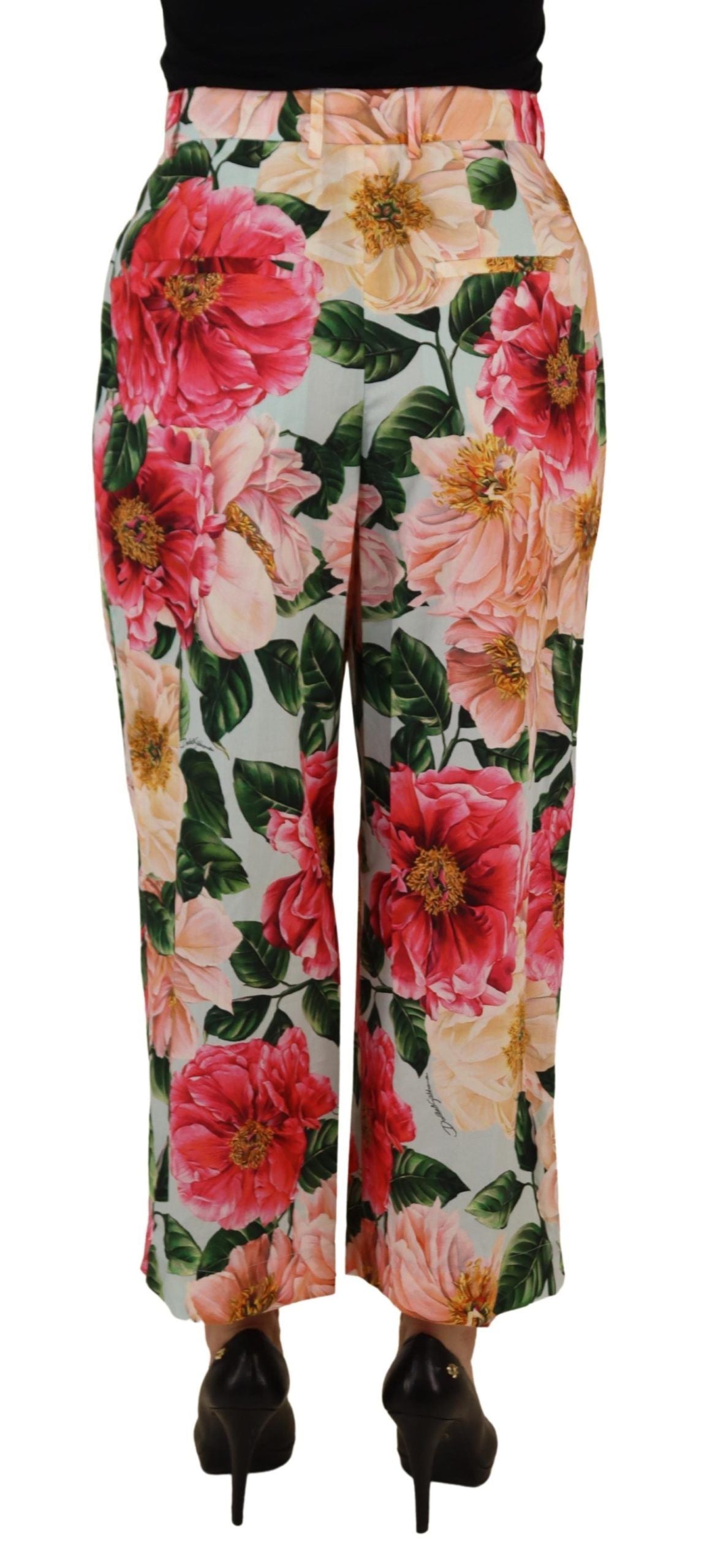 Multicolor bloemenprint hoge taille cropped broek