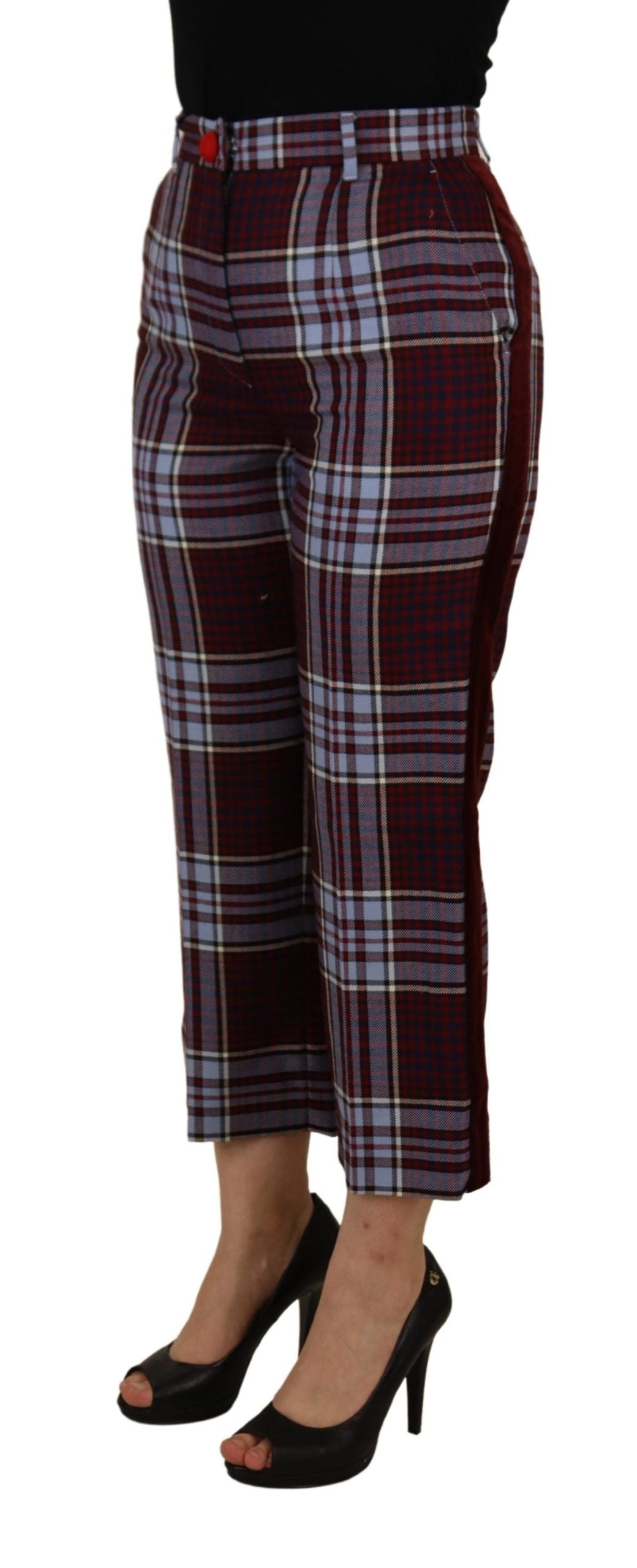 Grijze geruite hoge taille cropped broek
