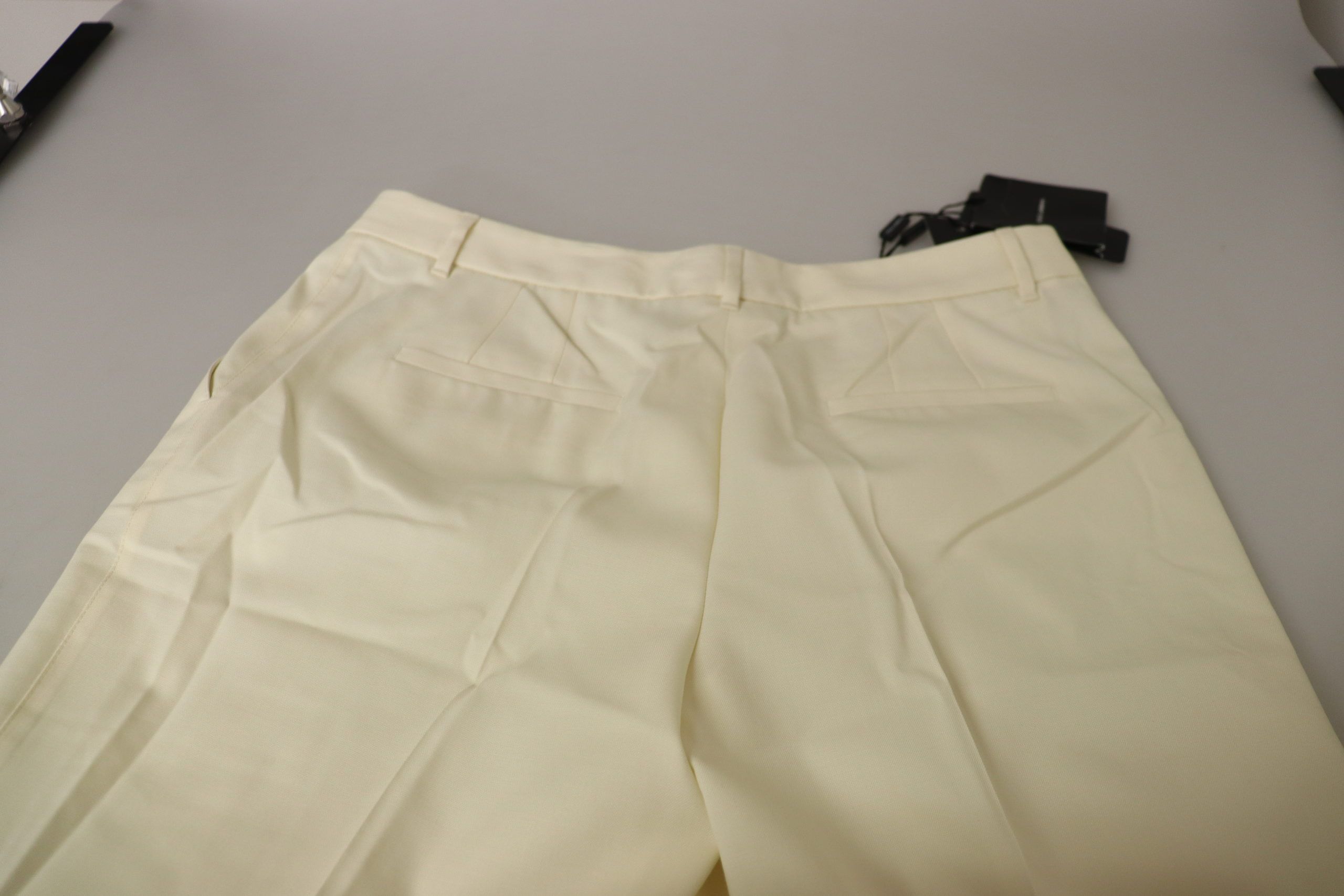 Ivoorkleurige hoge taille cropped gevouwen zoom broek