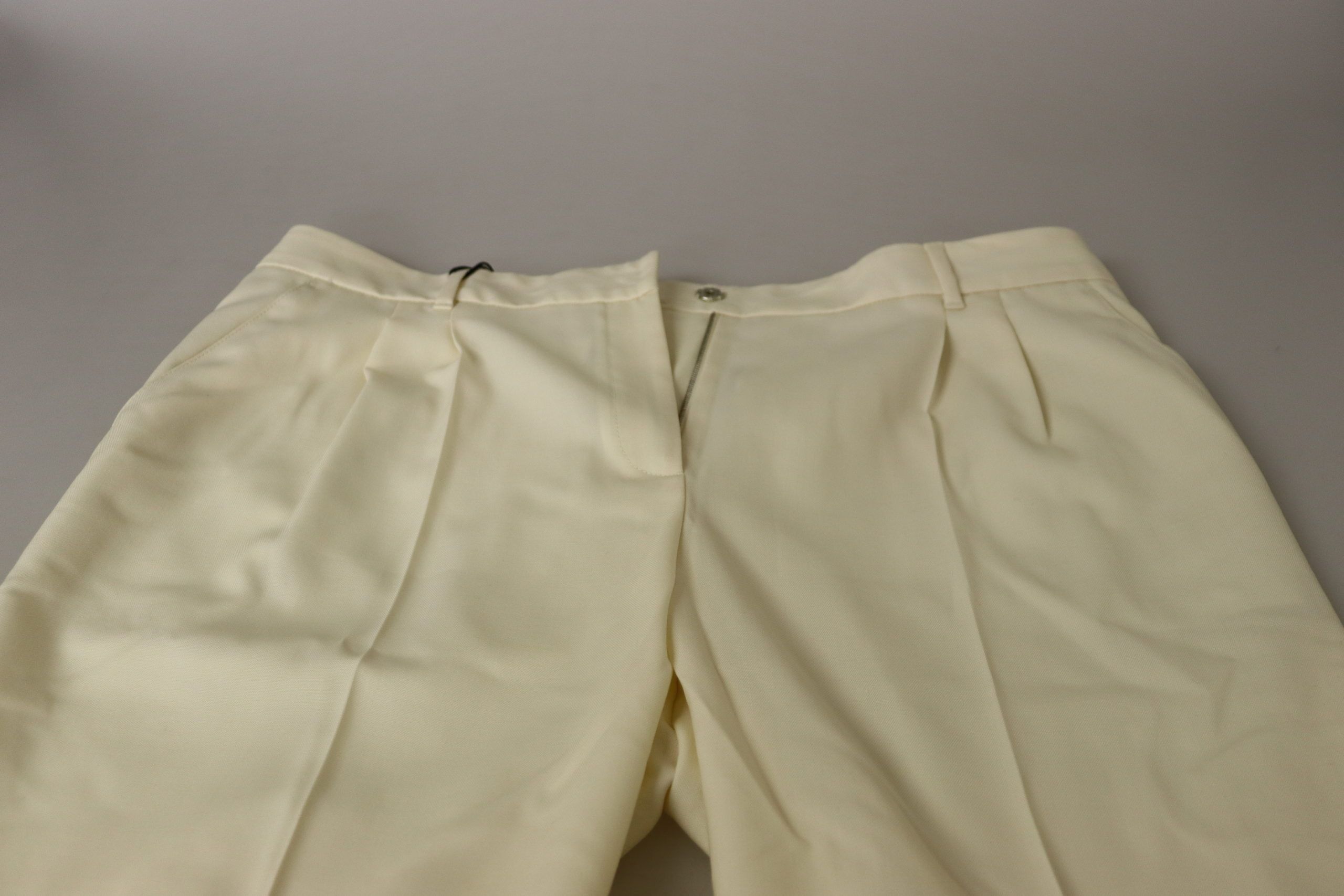 Ivoorkleurige hoge taille cropped gevouwen zoom broek