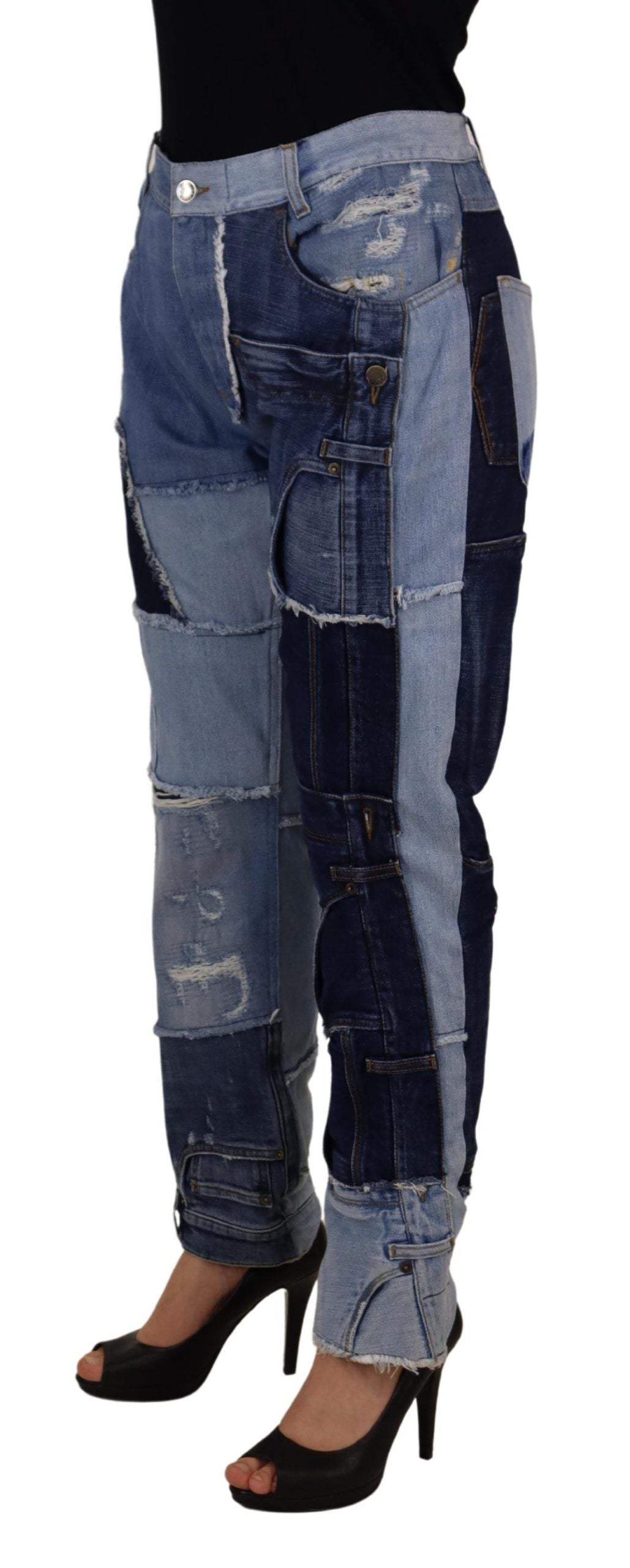 Veelkleurige patchwork jeans met hoge taille