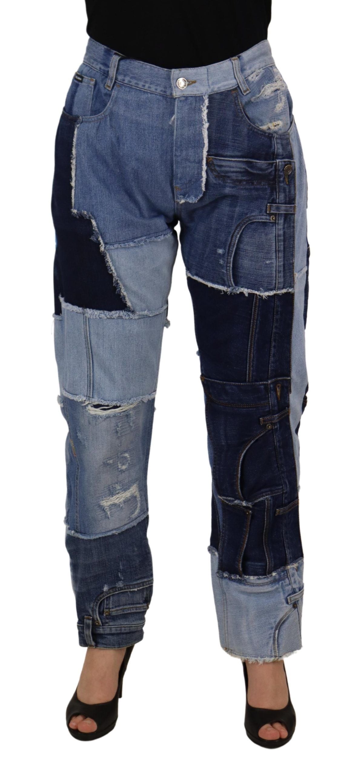Veelkleurige patchwork jeans met hoge taille