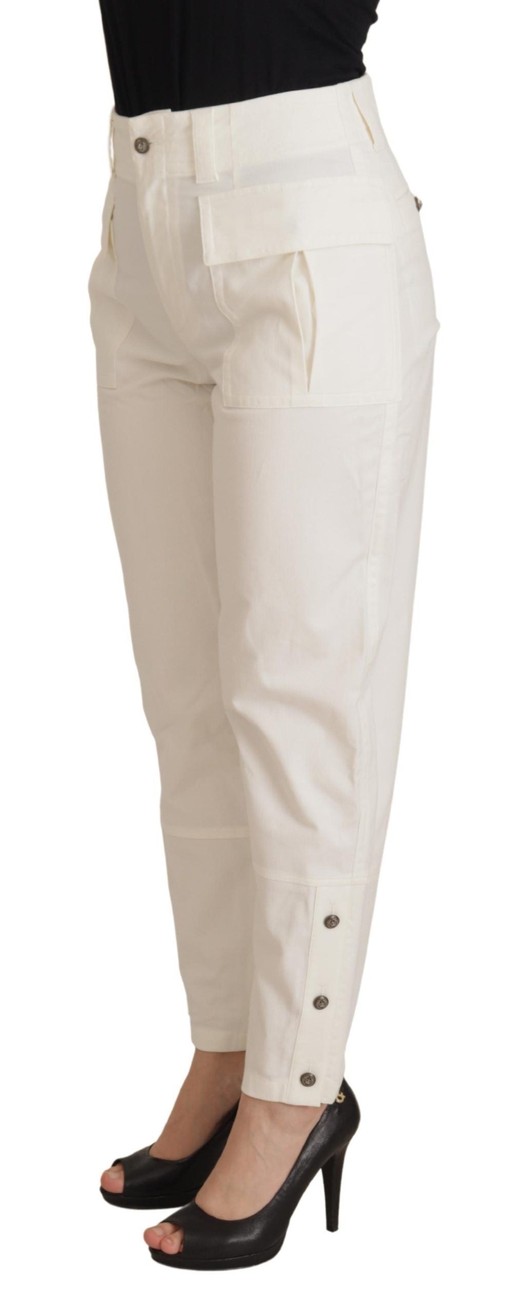 Witte hoge taille taps toelopende katoenen damesbroek