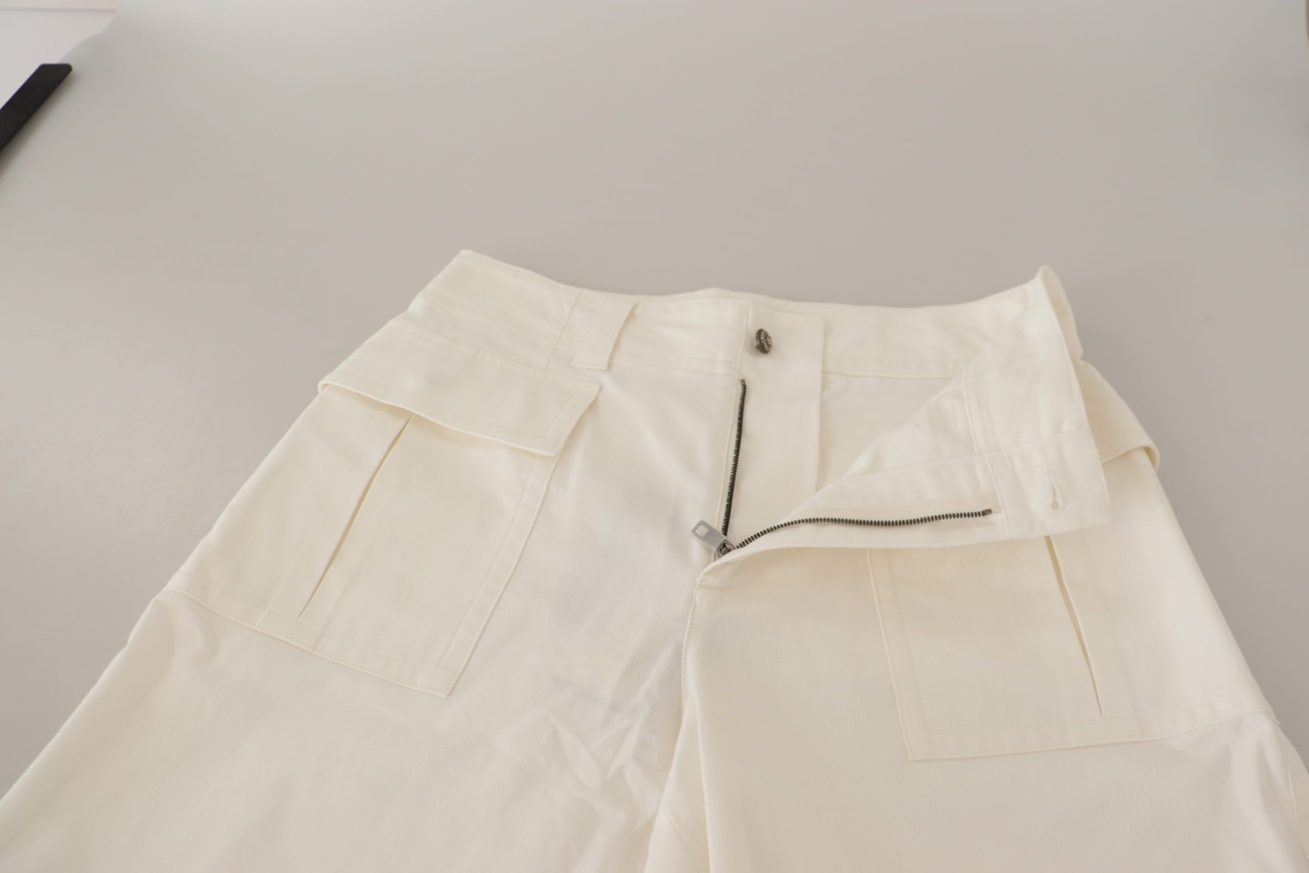 Witte hoge taille taps toelopende katoenen damesbroek