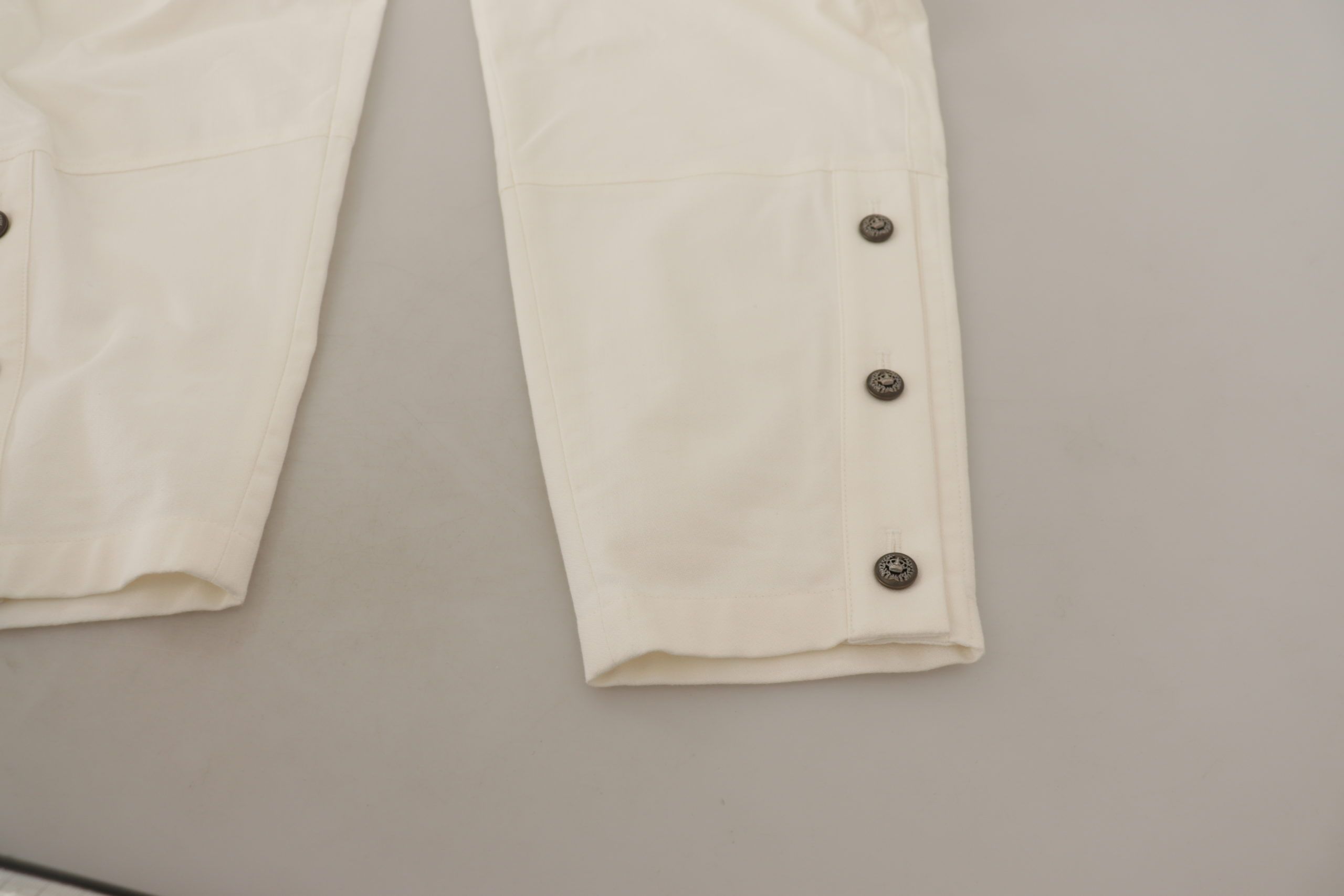 Witte hoge taille taps toelopende katoenen damesbroek