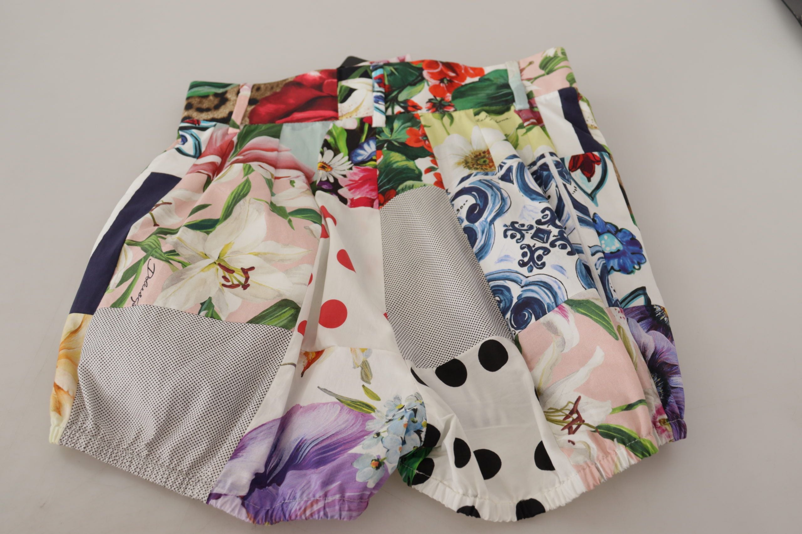 Multicolor Patchwork Hoge Taille Katoenen Shorts