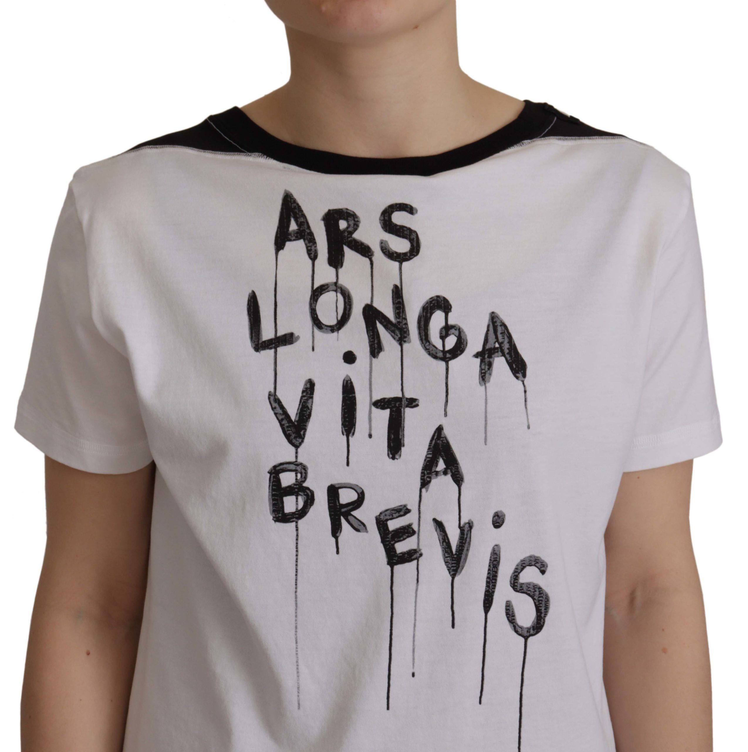 Wit T-shirt met ronde hals en sloganprint van katoen