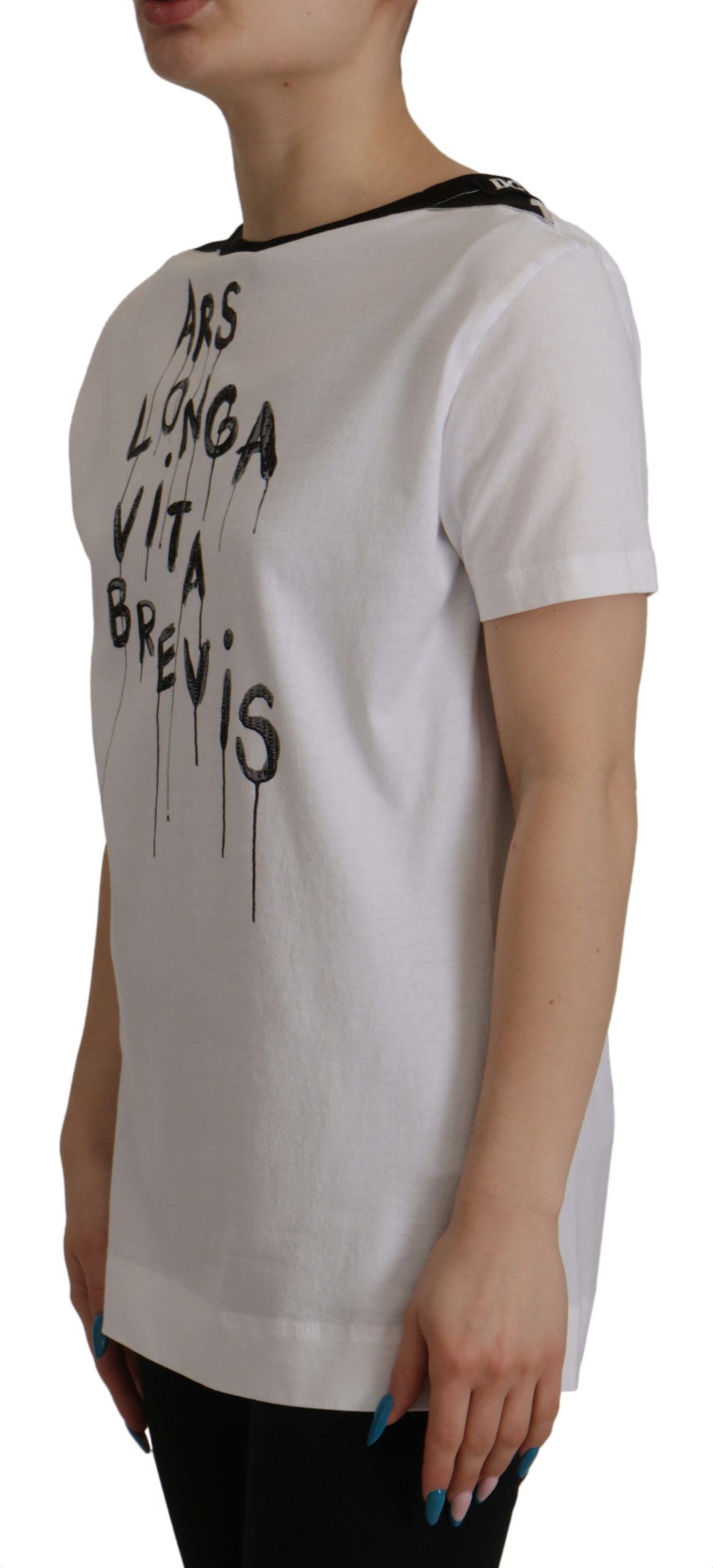 Wit T-shirt met ronde hals en sloganprint van katoen