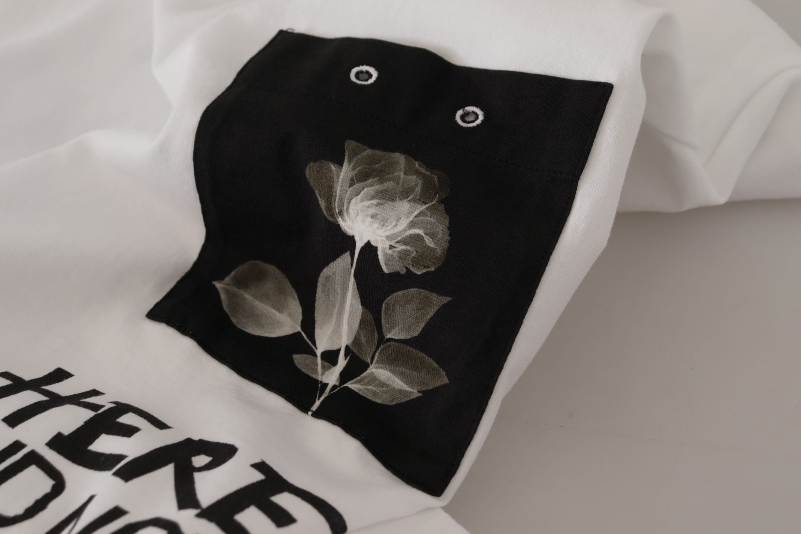 Wit T-shirt met ronde hals en sloganprint van katoen