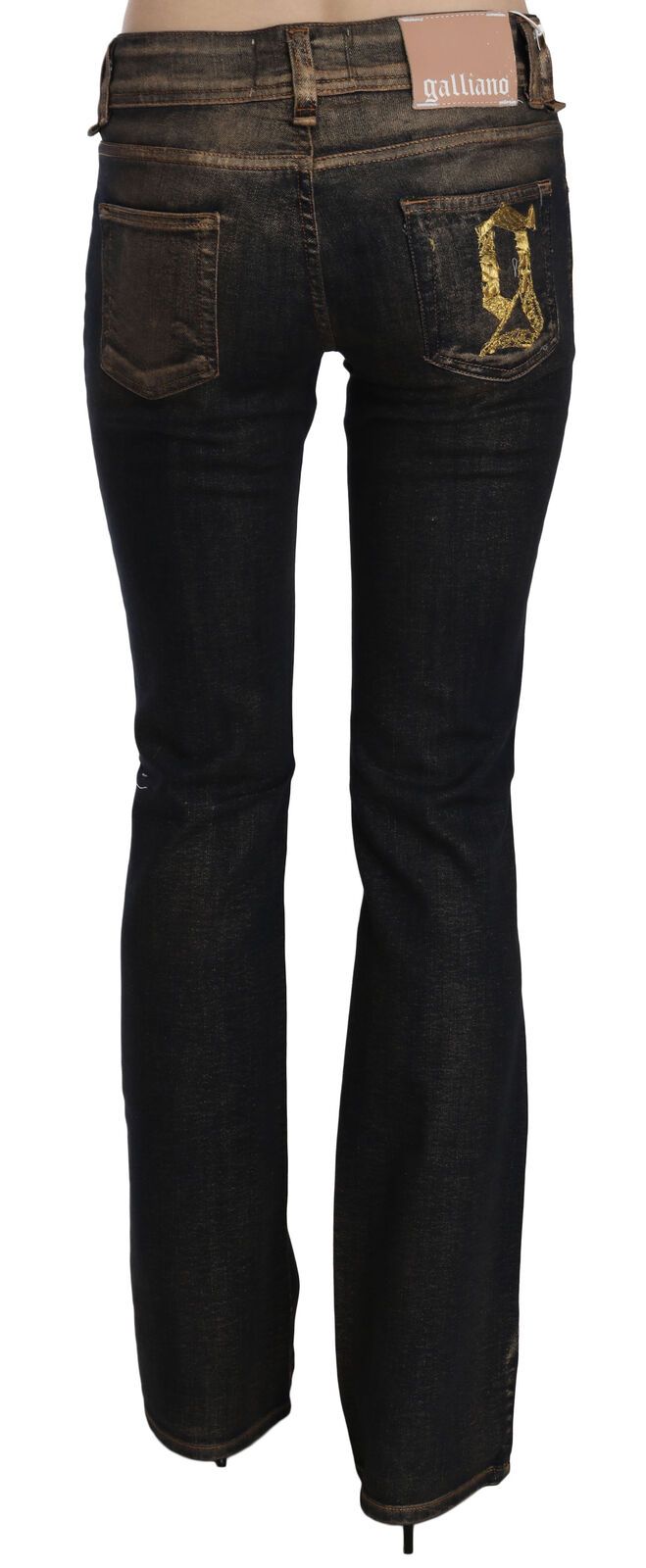 Zwarte gewassen mid waist flared denim broek van katoen