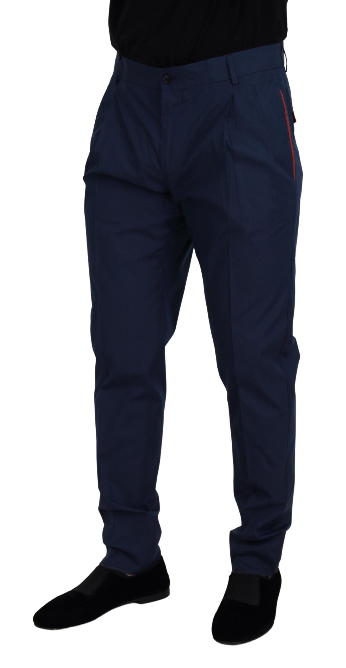 Blue Cotton Silk Trousers Chinos Pants