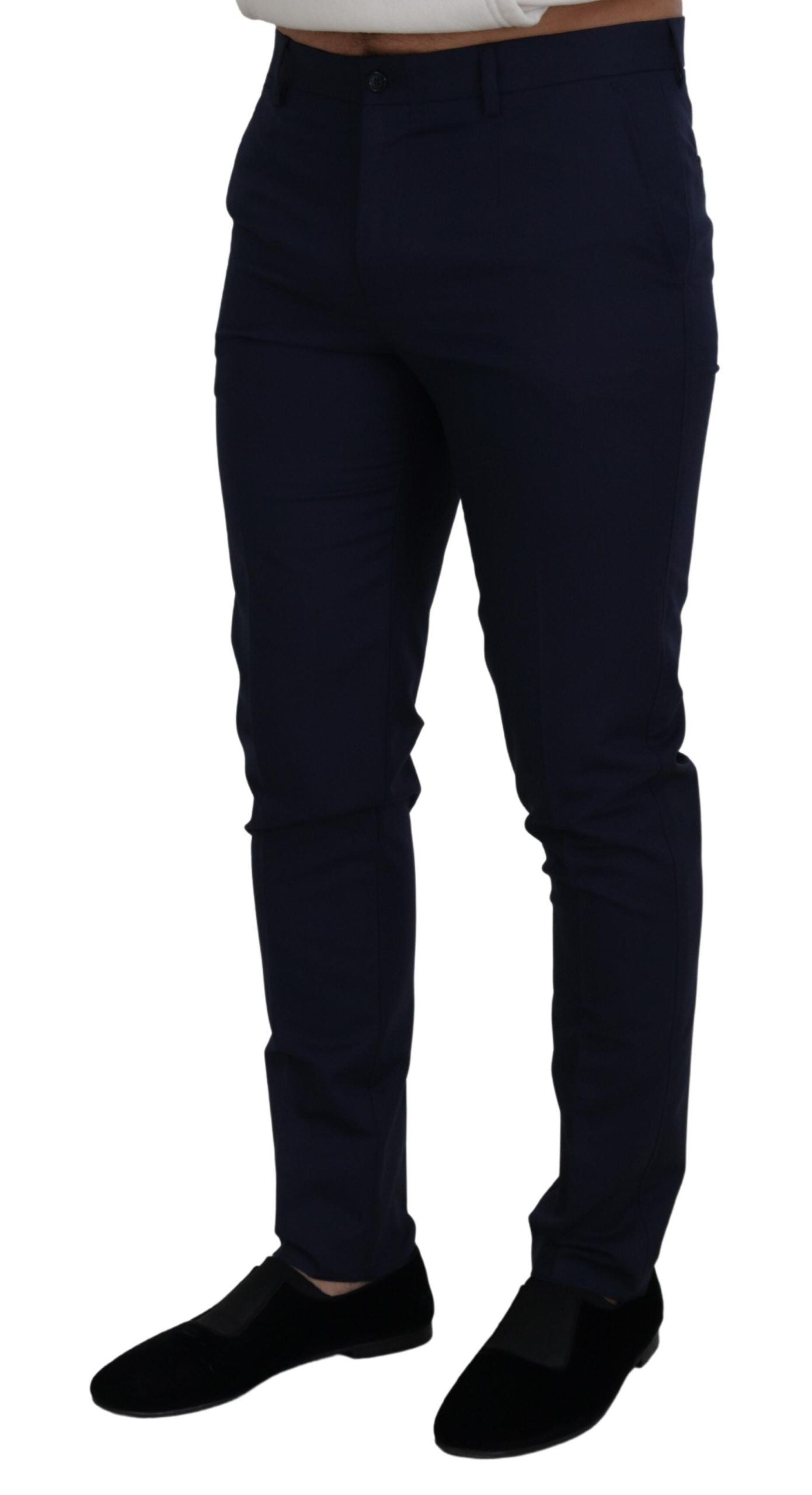 Blauwe linnen katoenen slanke broek Chino's