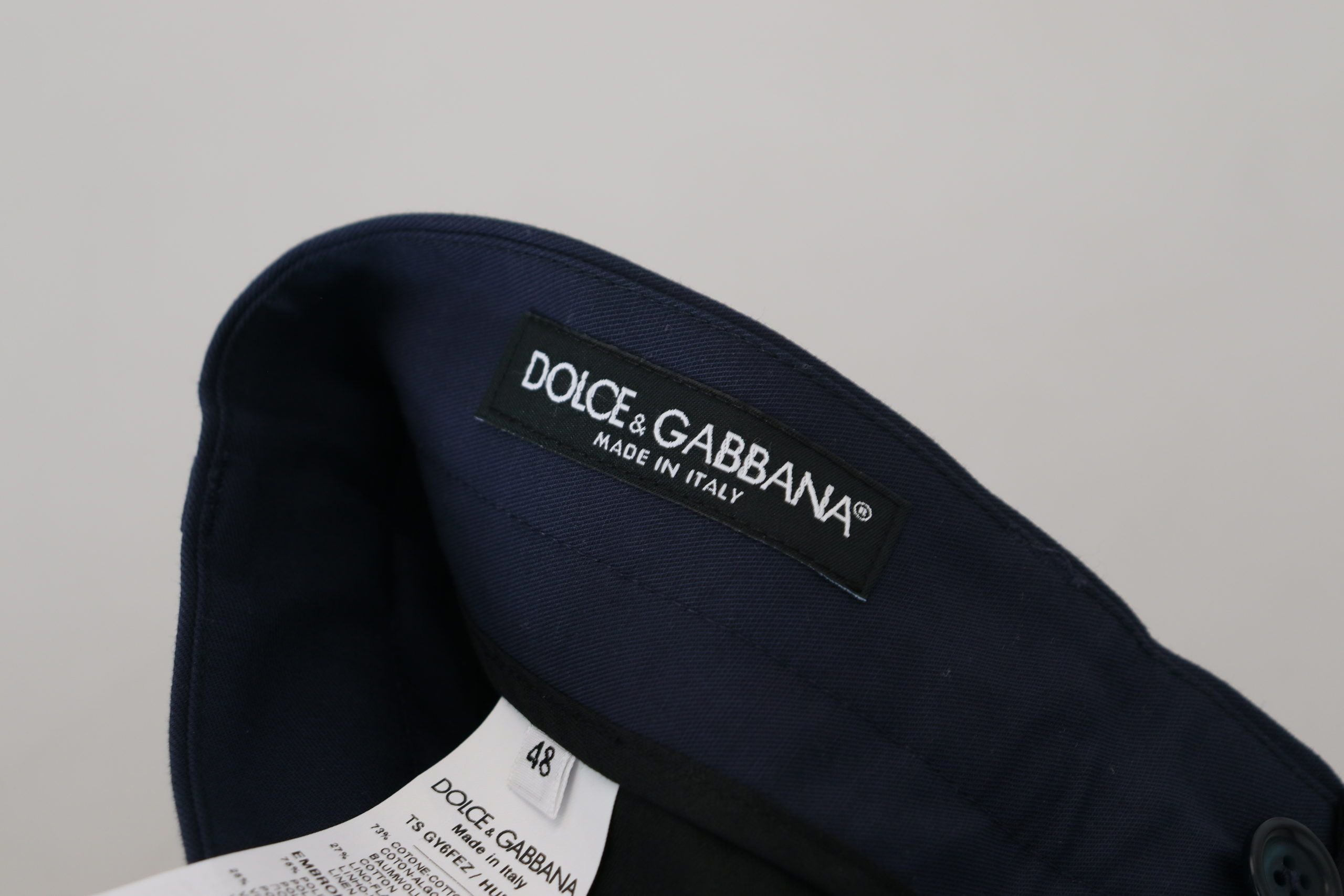 Blauwe linnen katoenen slanke broek Chino's