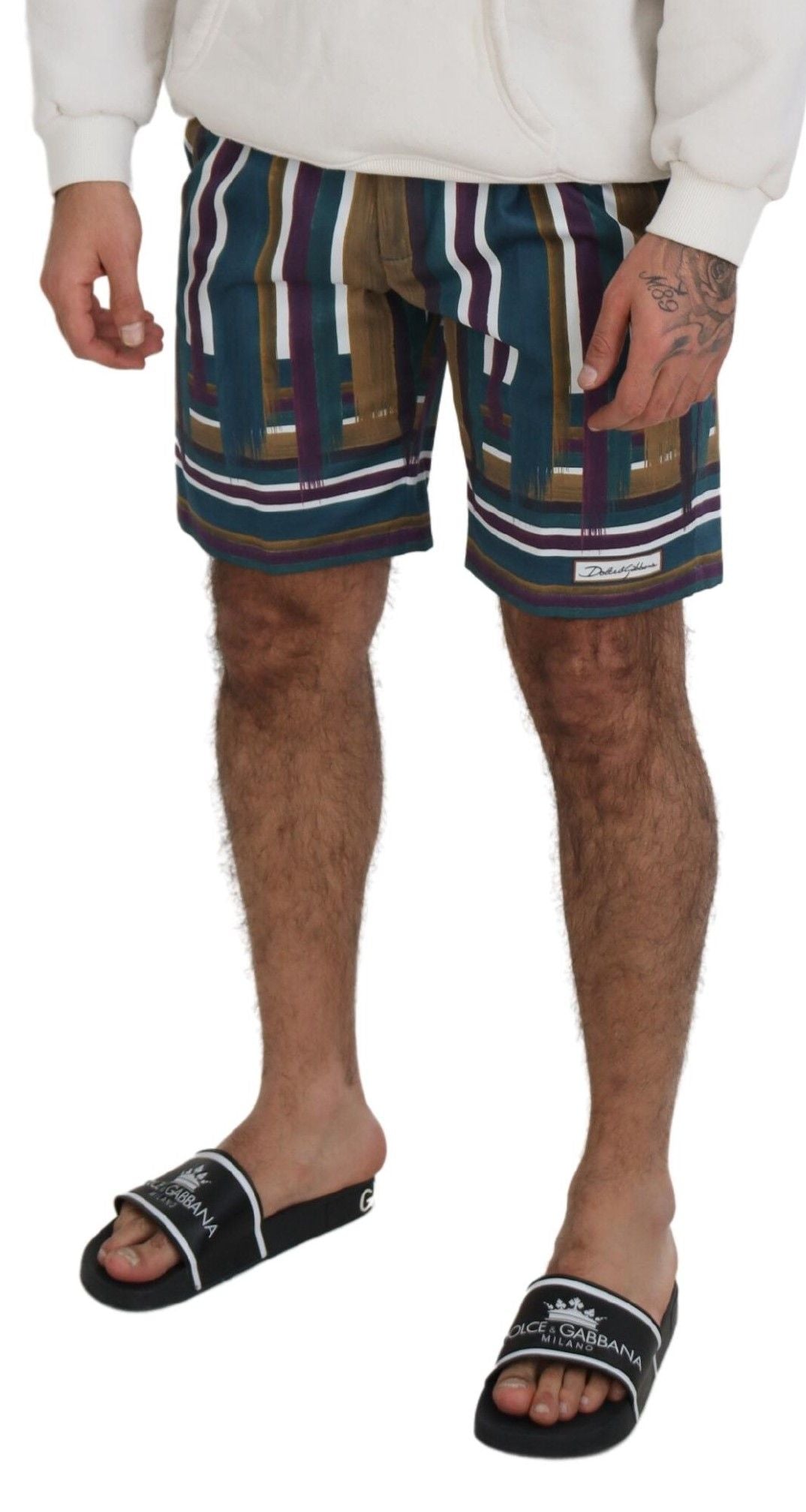 Veelkleurige gestreepte stretchkatoenen shorts