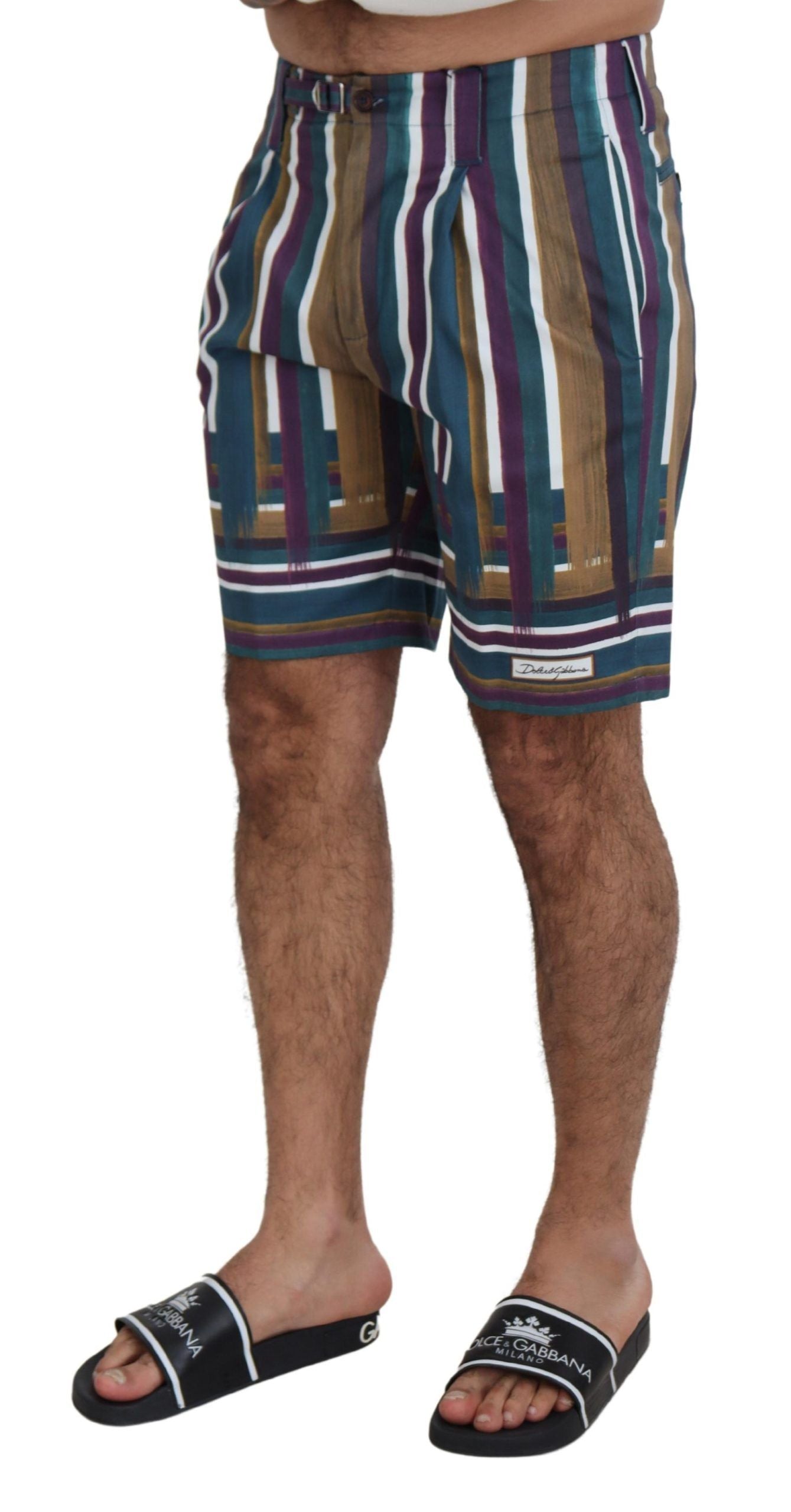 Veelkleurige gestreepte stretchkatoenen shorts