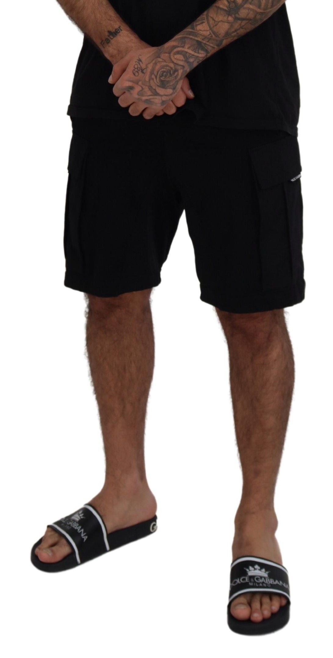 Zwarte katoenen Bermuda Cargo Shorts