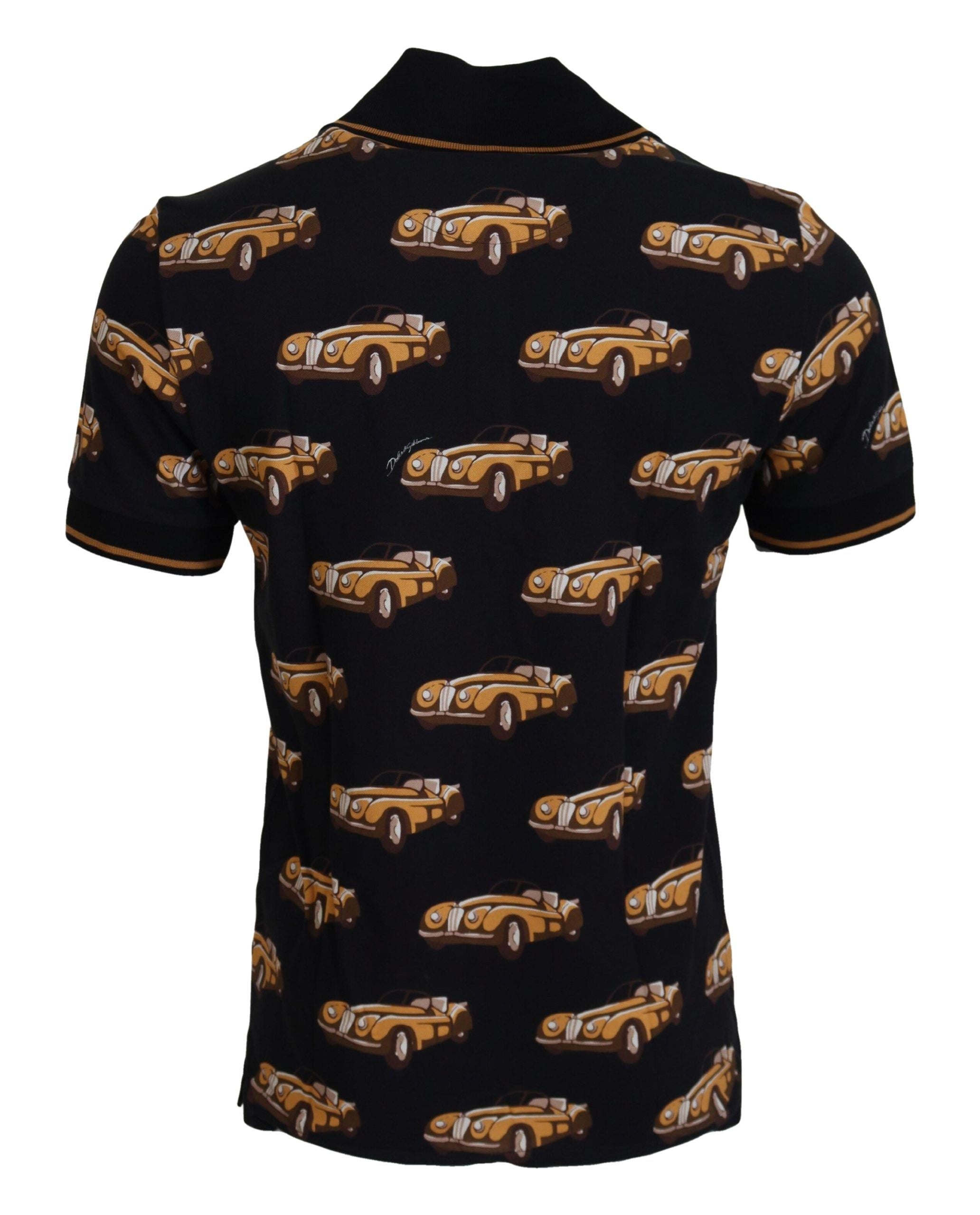 Black Car Print Short Sleeve Polo T-shirt