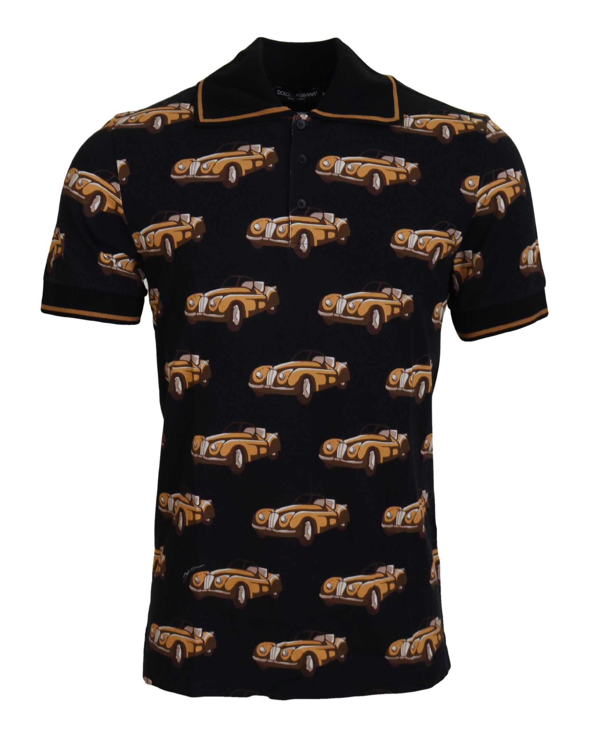 Black Car Print Short Sleeve Polo T-shirt