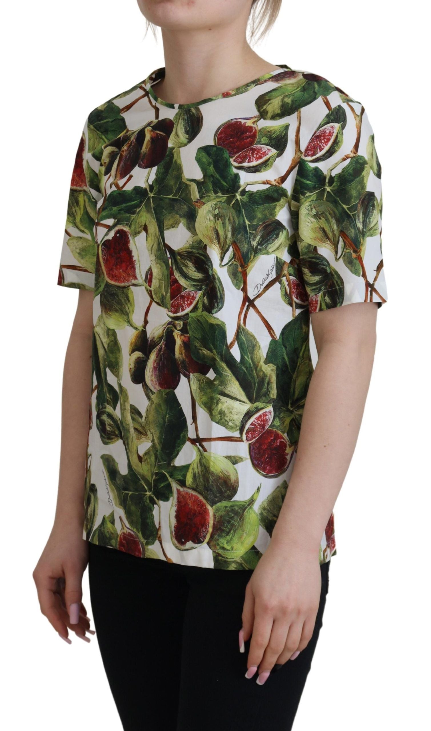 Blouse met ronde hals en katoenen top, fruit T-shirt
