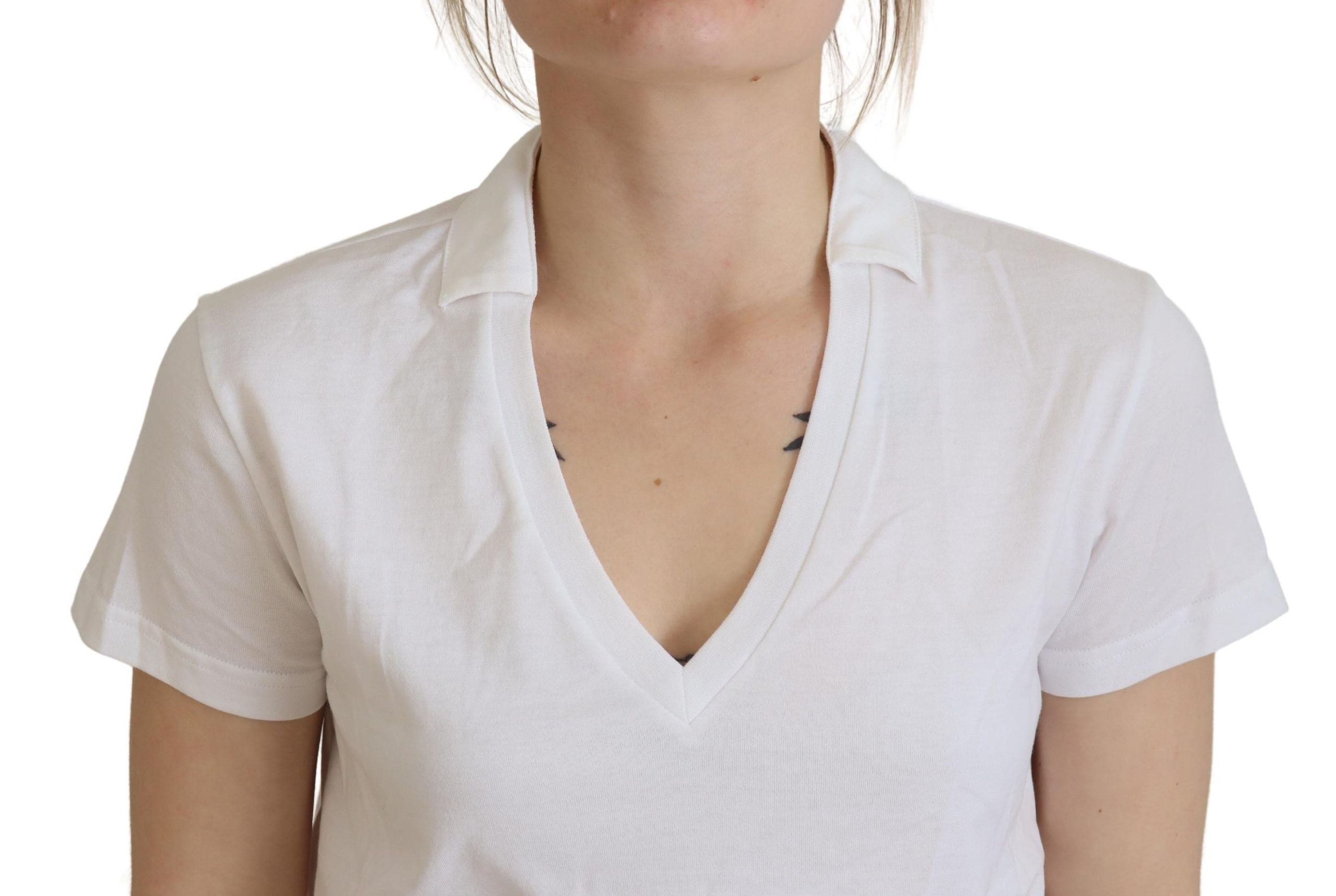 Witte blouse met korte mouwen en V-hals van katoen, T-shirt