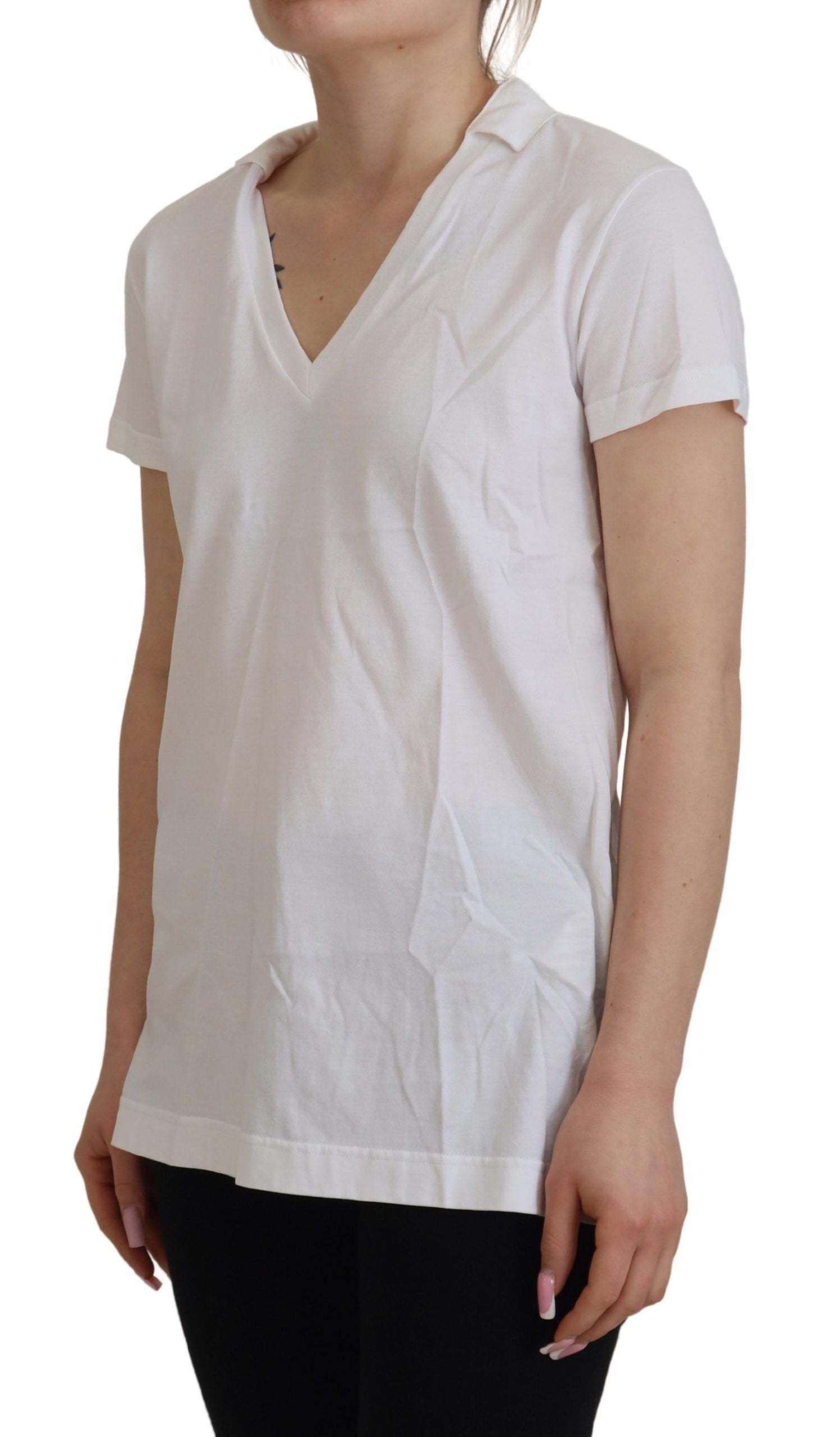 Witte blouse met korte mouwen en V-hals van katoen, T-shirt