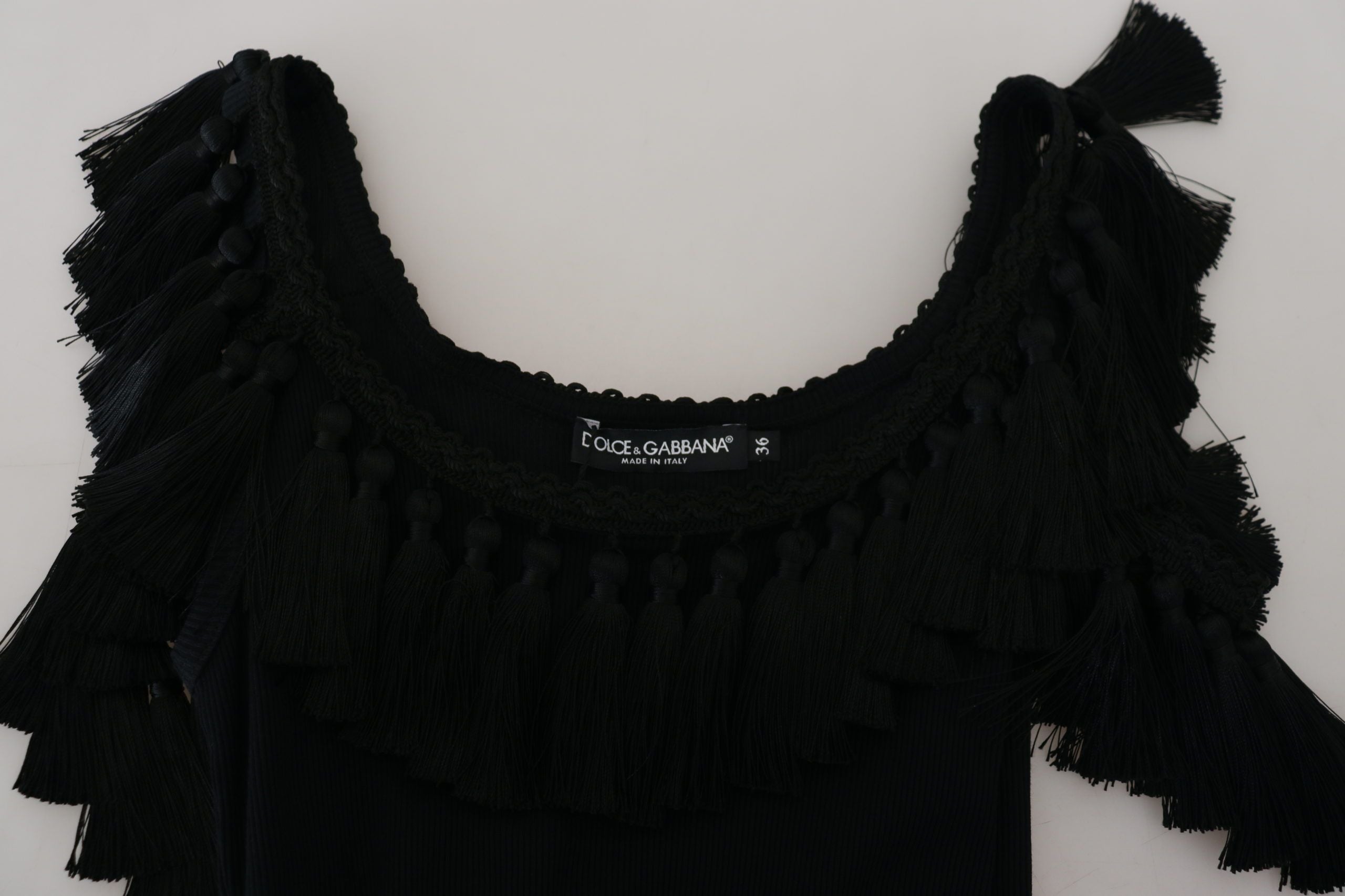 Zwarte tanktop blouse met kwastjes van katoen