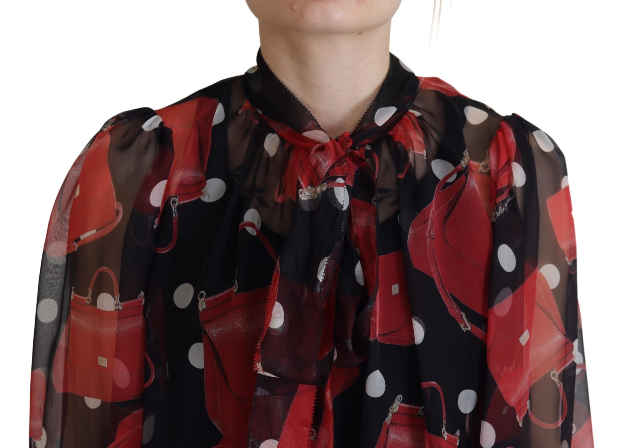 Zwarte rode Sicilië tas zijden overhemd top blouse