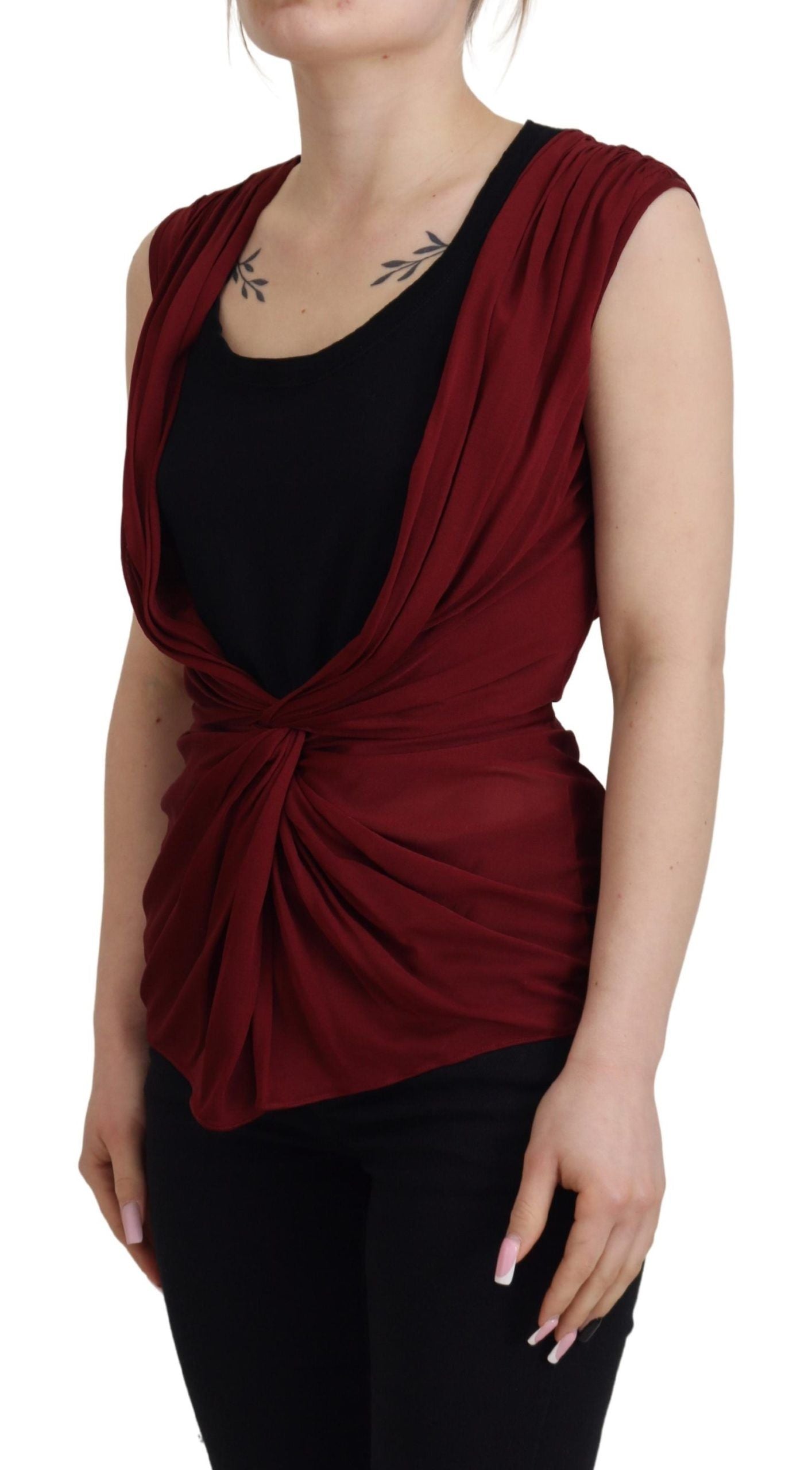 Bordeaux zijden stretch top vest blouse
