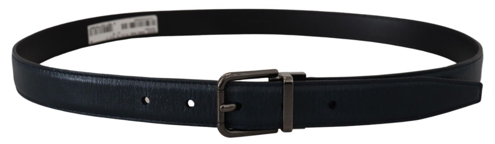 Blauwe leren vintage riem met zilveren metalen gesp