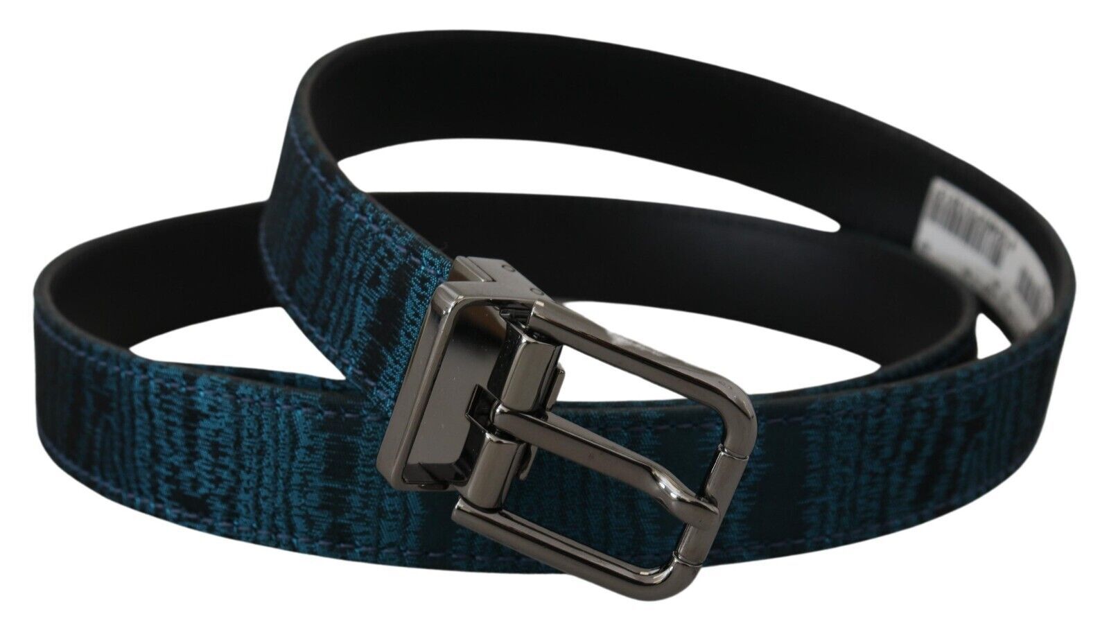 Blauwe Jacquard Moire Zilveren Metalen Riem Heren