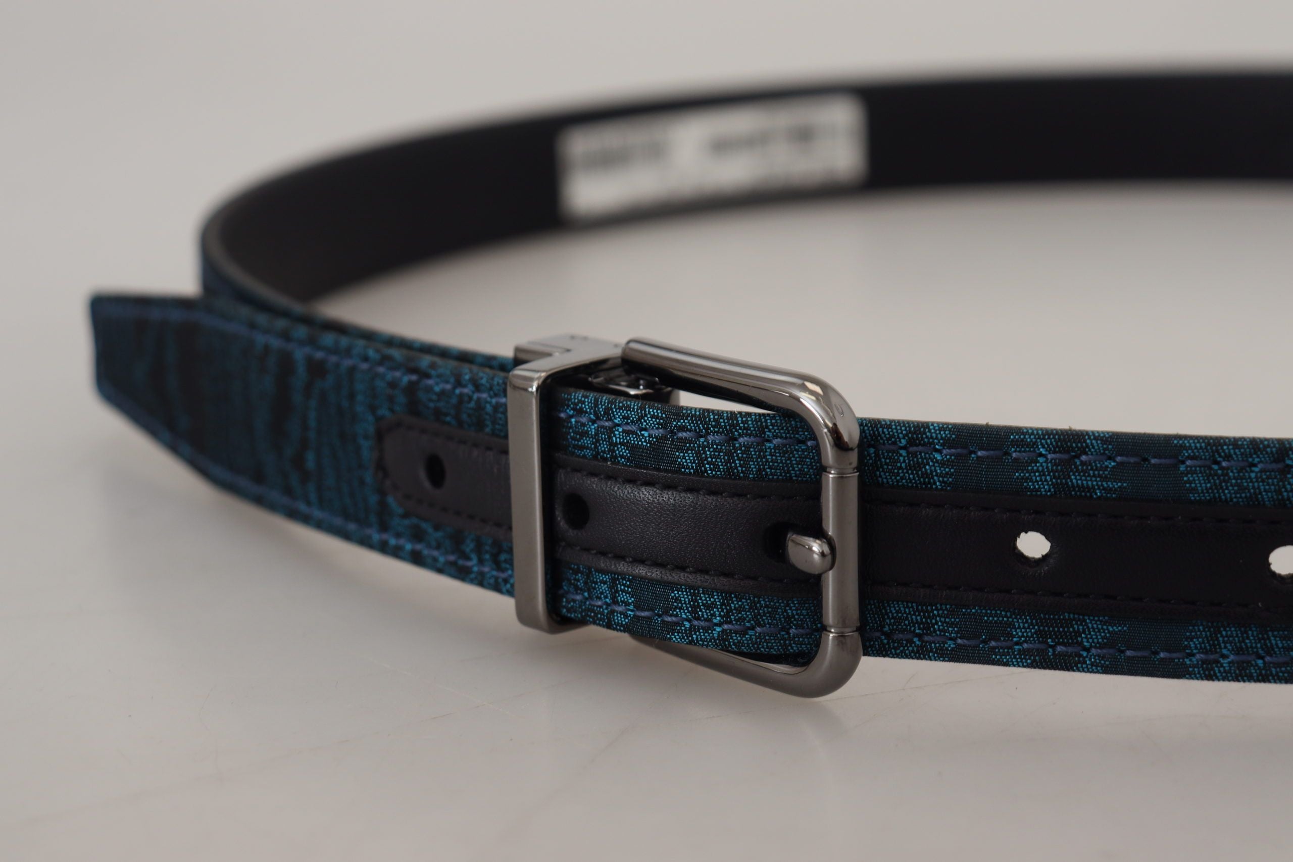 Blauwe Jacquard Moire Zilveren Metalen Riem Heren