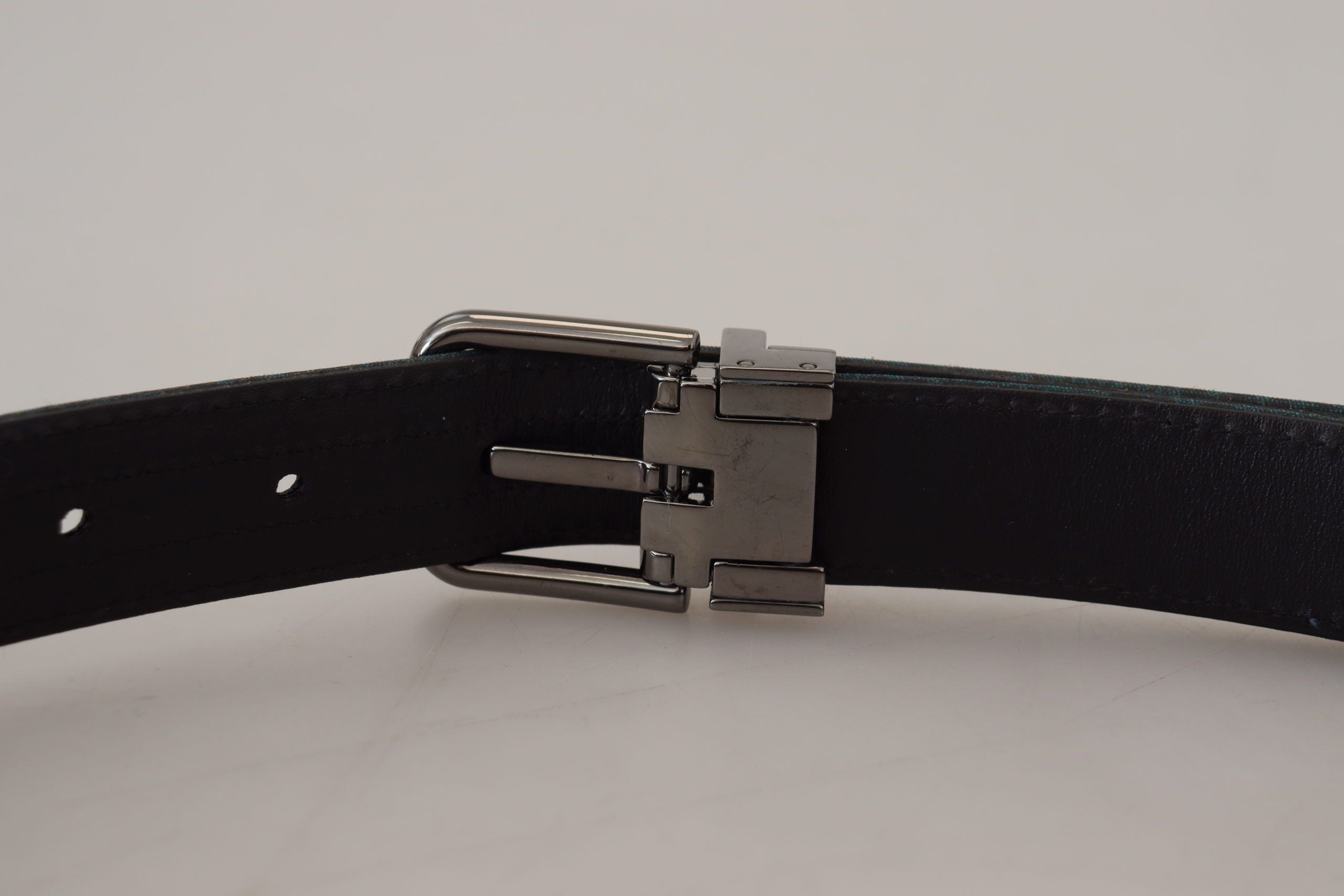Blauwe Jacquard Moire Zilveren Metalen Riem Heren