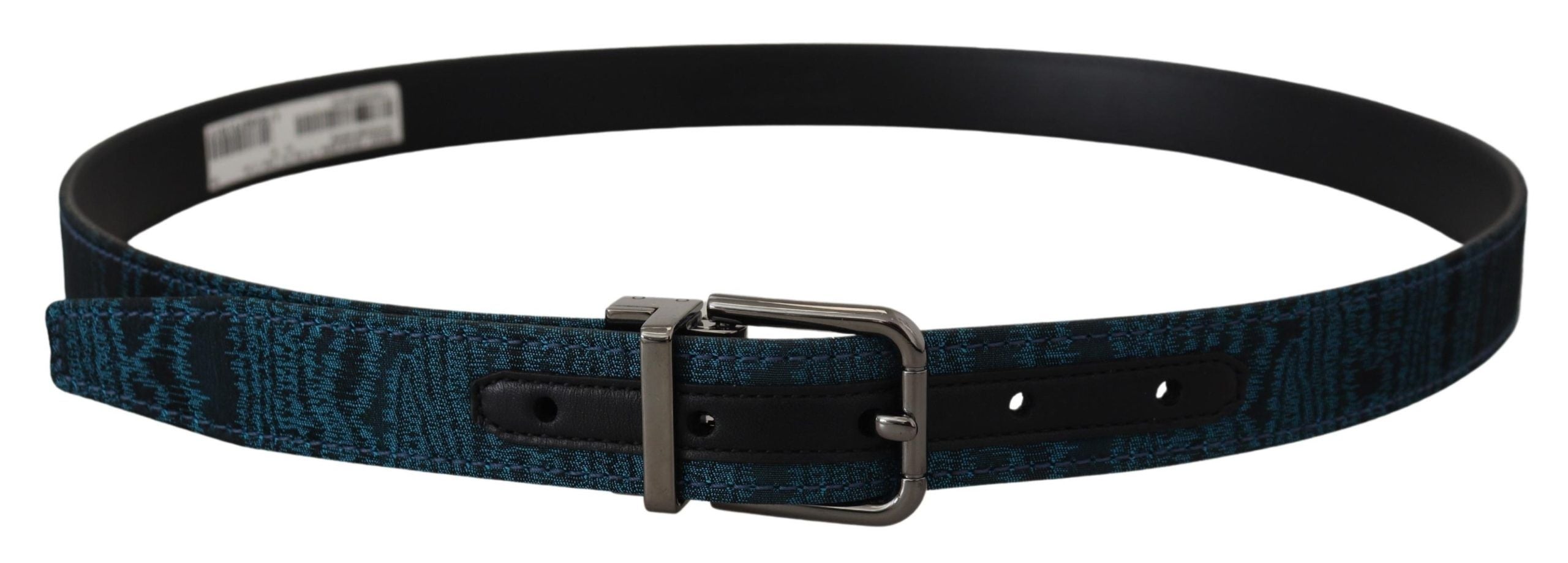 Blauwe Jacquard Moire Zilveren Metalen Riem Heren
