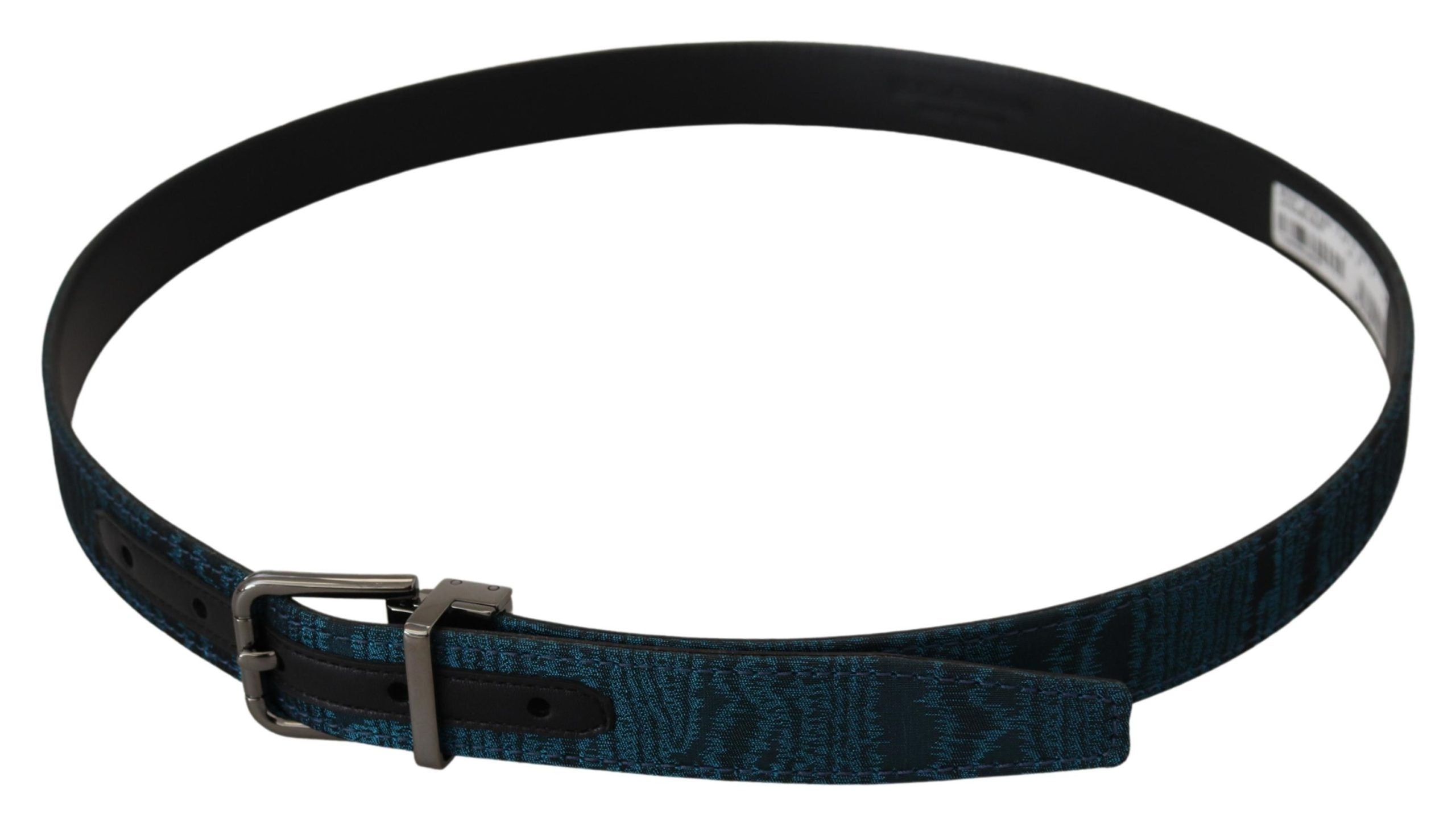 Blauwe Jacquard Moire Zilveren Metalen Riem Heren