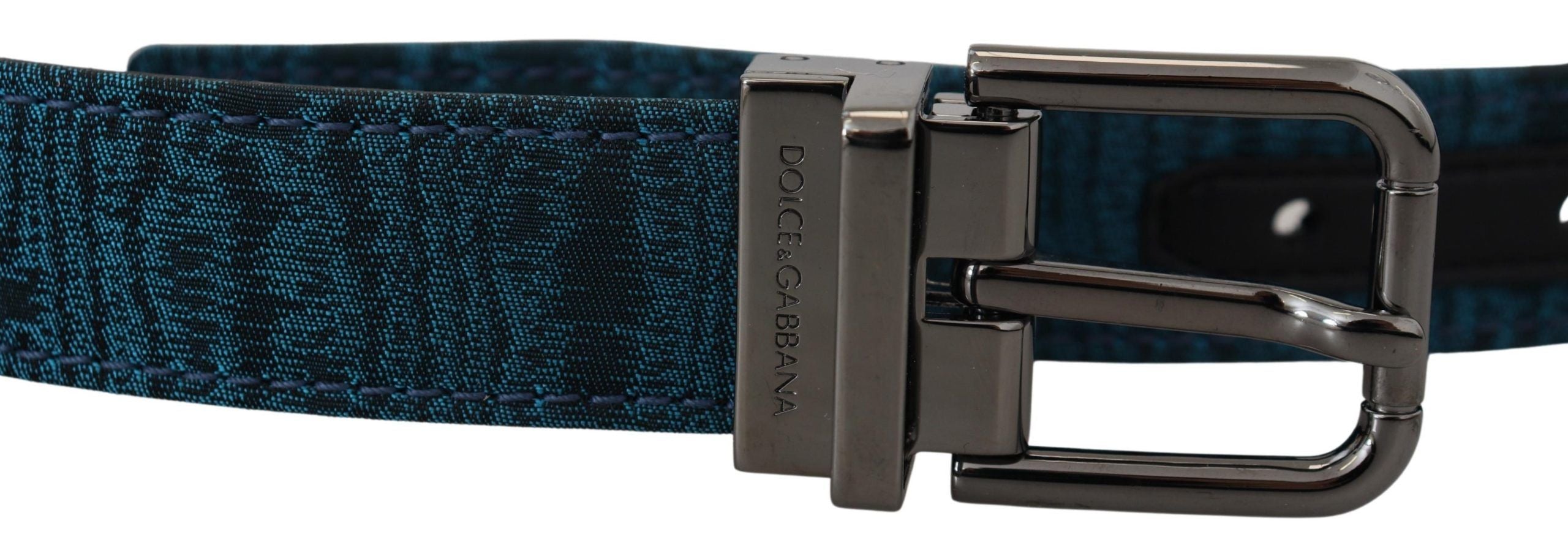 Blauwe Jacquard Moire Zilveren Metalen Riem Heren