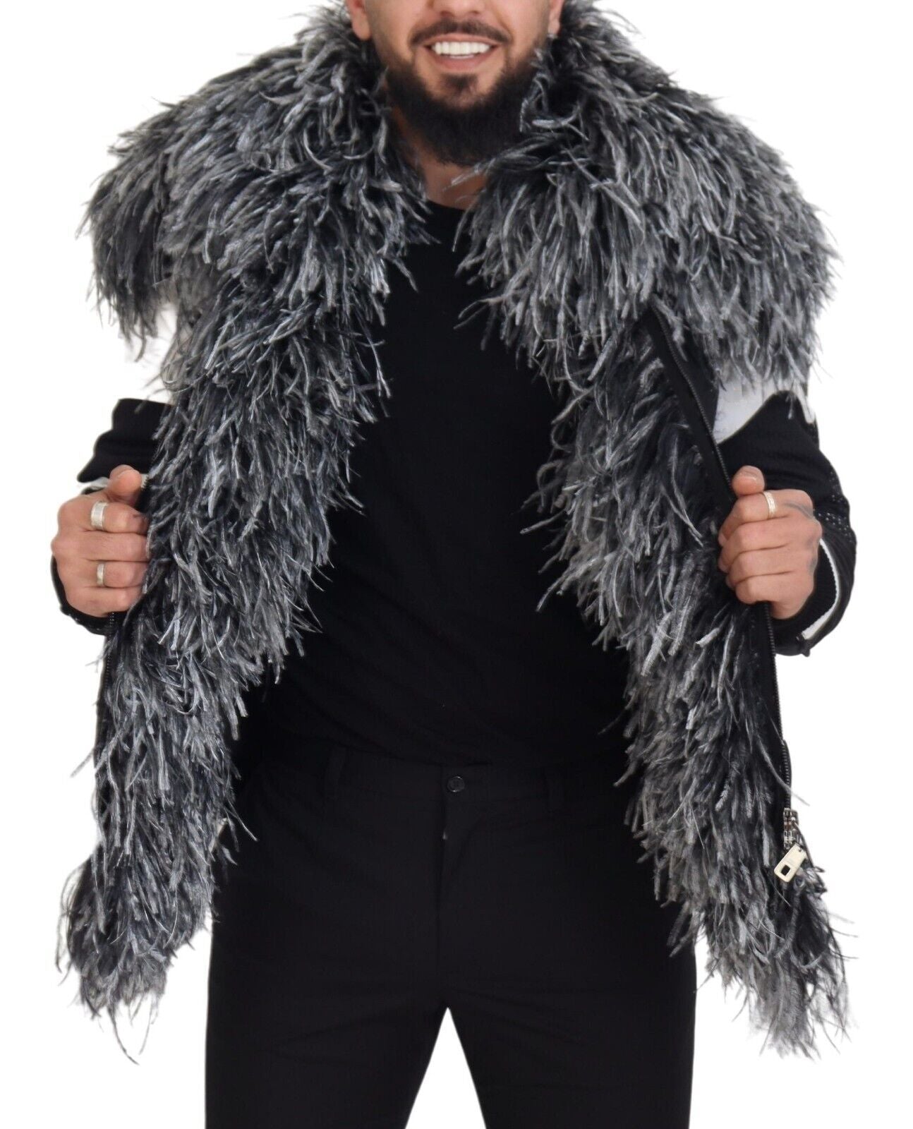 Black White Fur Shearling Full Zip Jacket