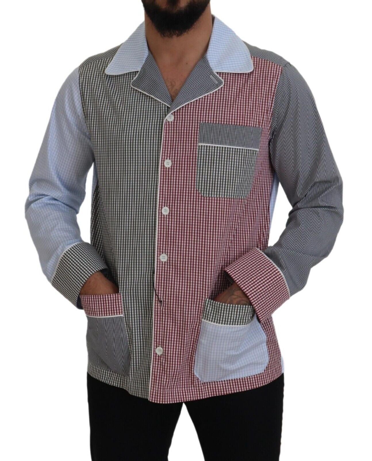 Veelkleurig patchwork katoenen overhemd met lange mouwen